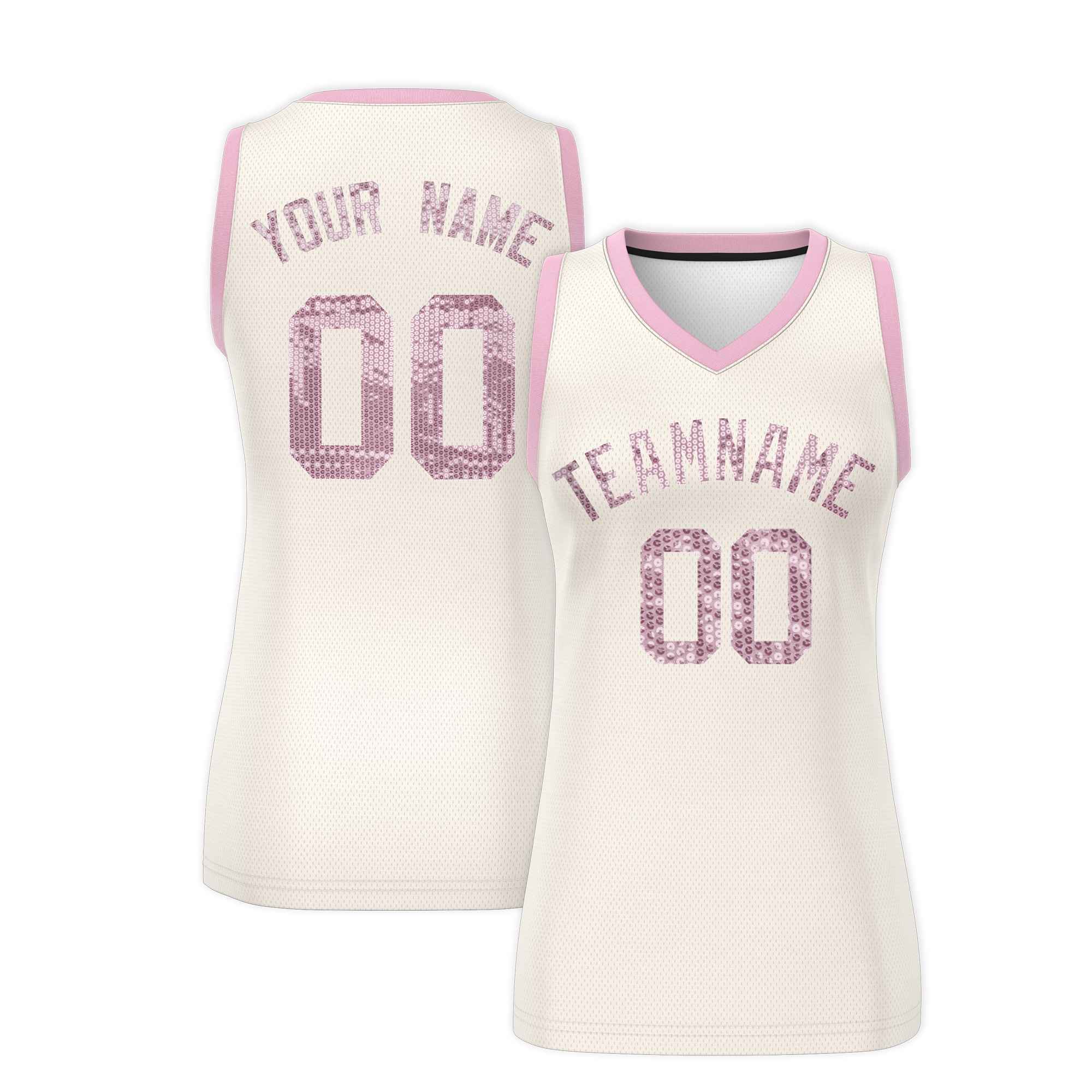 Custom Cream Light Pink Women Basketball Jersey Sequined Dress|KXKSHOP