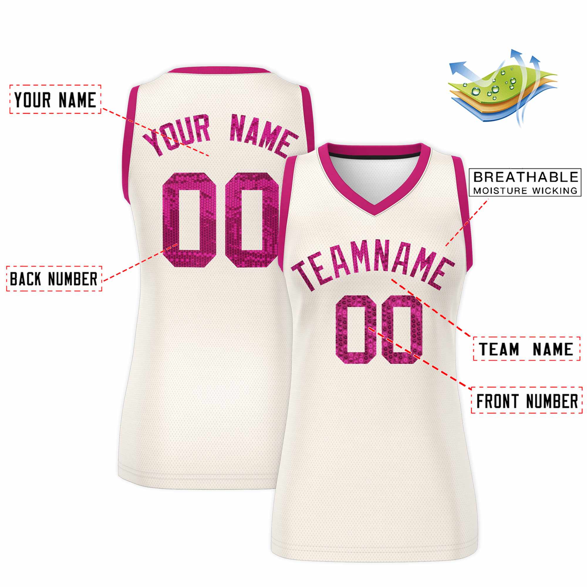 Custom Cream Pink Women Basketball Jersey Sequined Dress|KXKSHOP