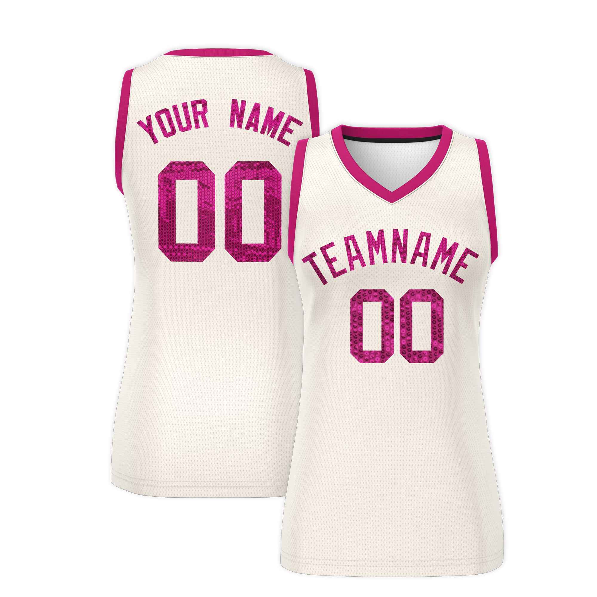 Custom Cream Pink Women Basketball Jersey Sequined Dress|KXKSHOP