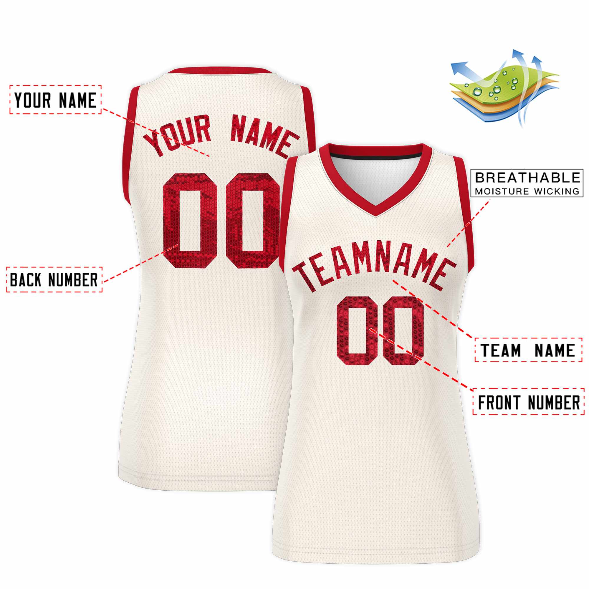Custom Cream Red Women Basketball Jersey Sequined Dress|KXKSHOP