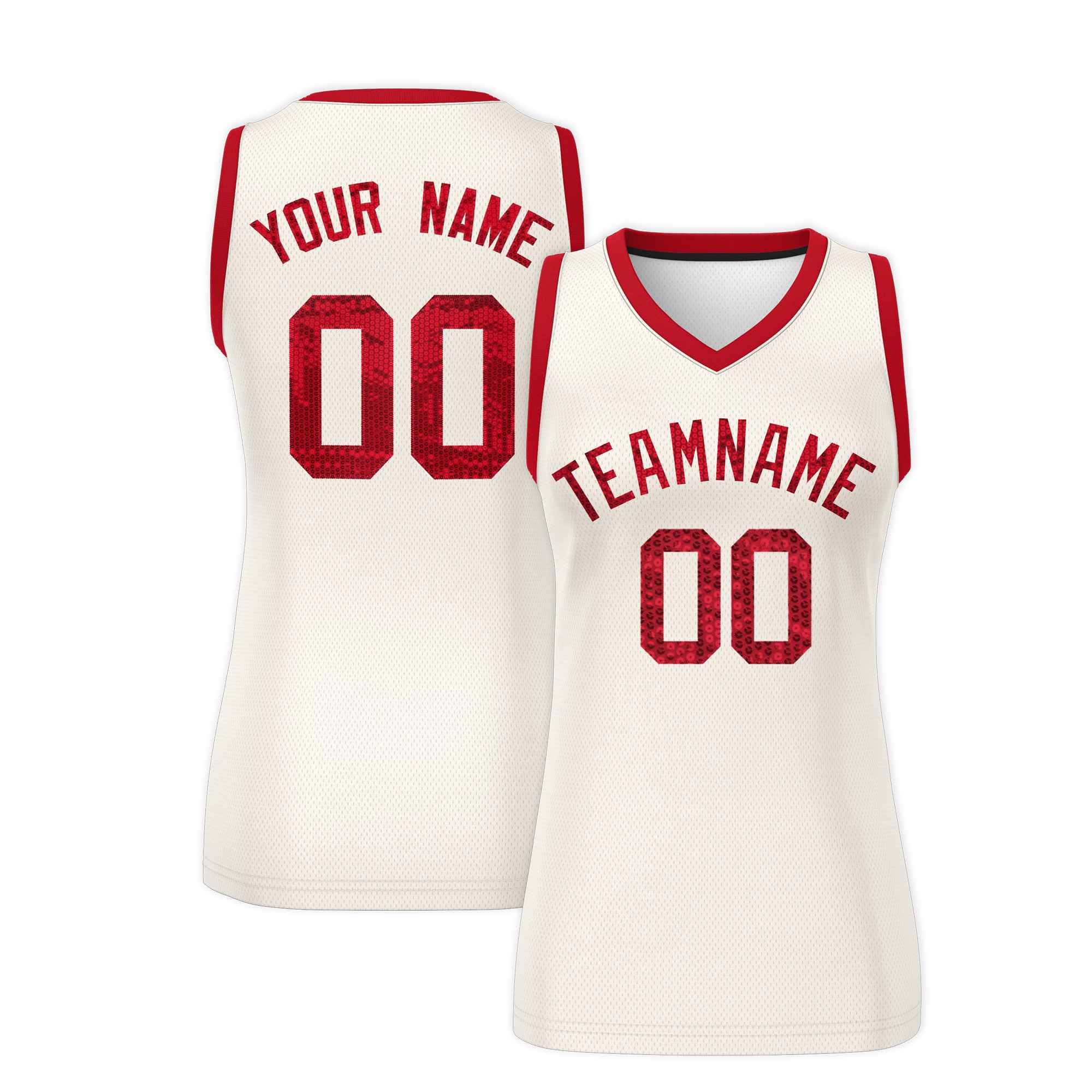 Custom Cream Red Women Basketball Jersey Sequined Dress|KXKSHOP
