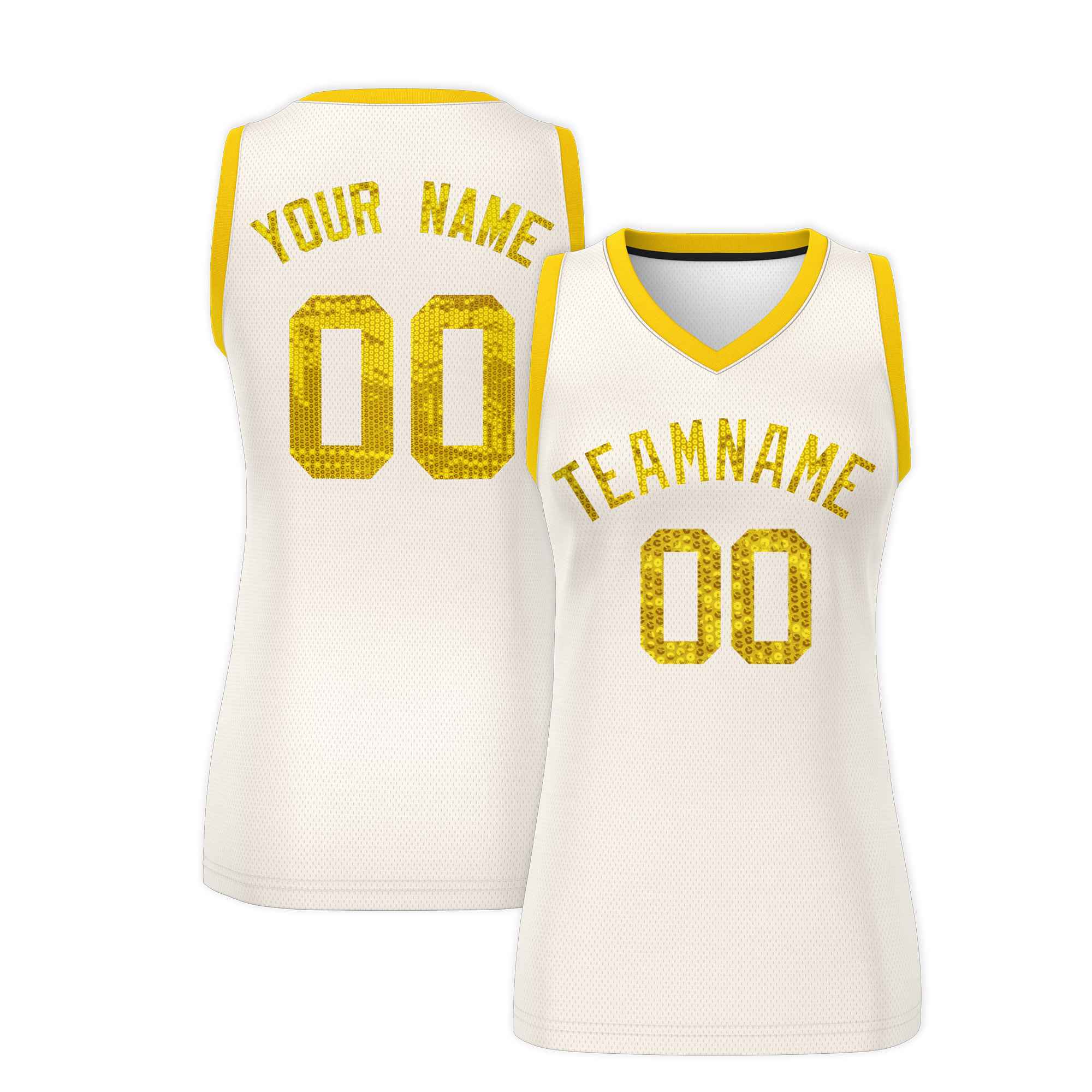 Custom Cream Gold Women Basketball Jersey Sequined Dress|KXKSHOP