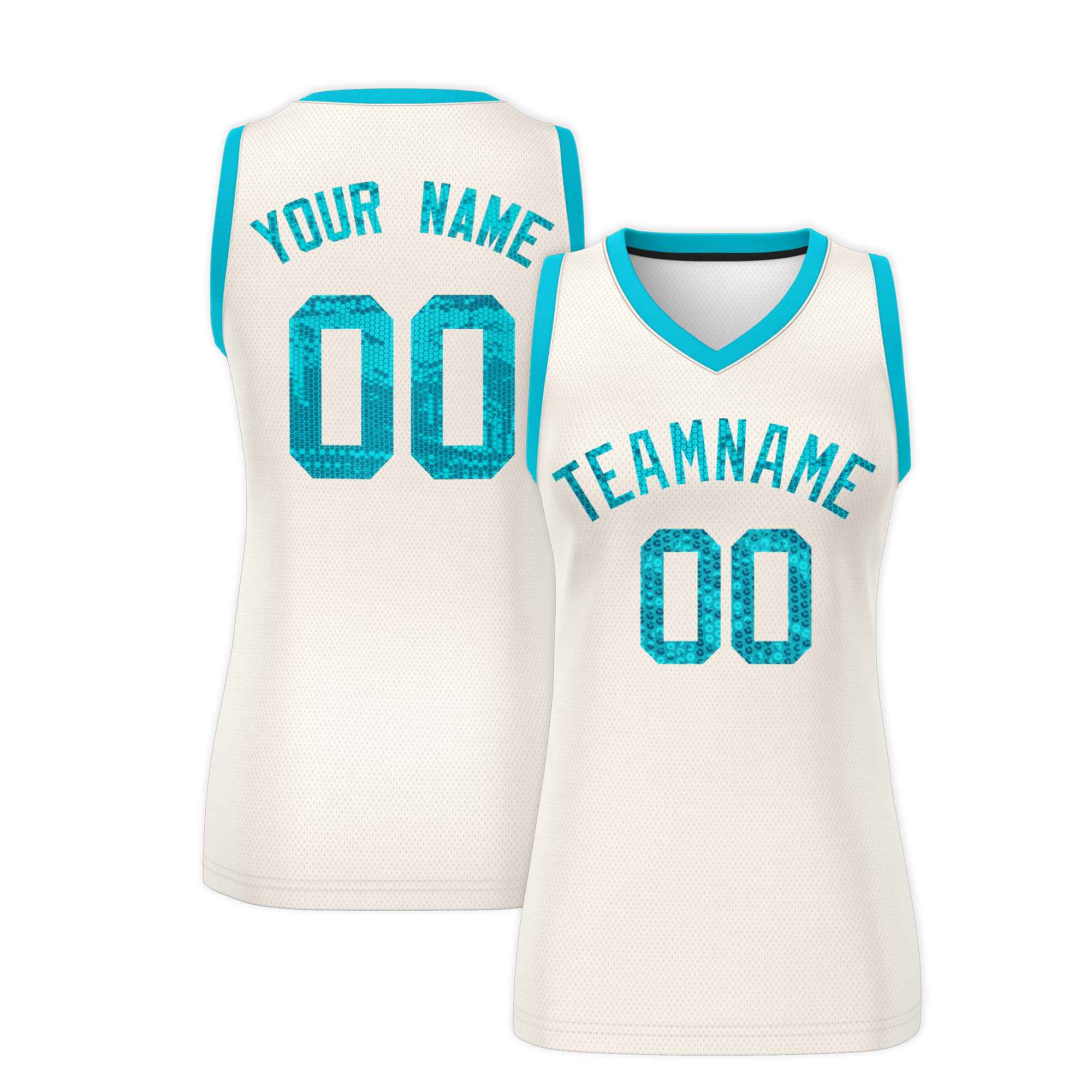 Custom Cream Sky Blue Women Basketball Jersey Sequined Dress|KXKSHOP