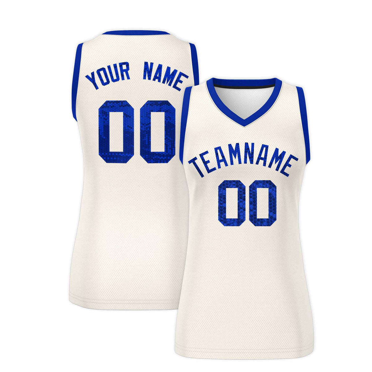 Custom Cream Royal Women Basketball Jersey Sequined Dress|KXKSHOP