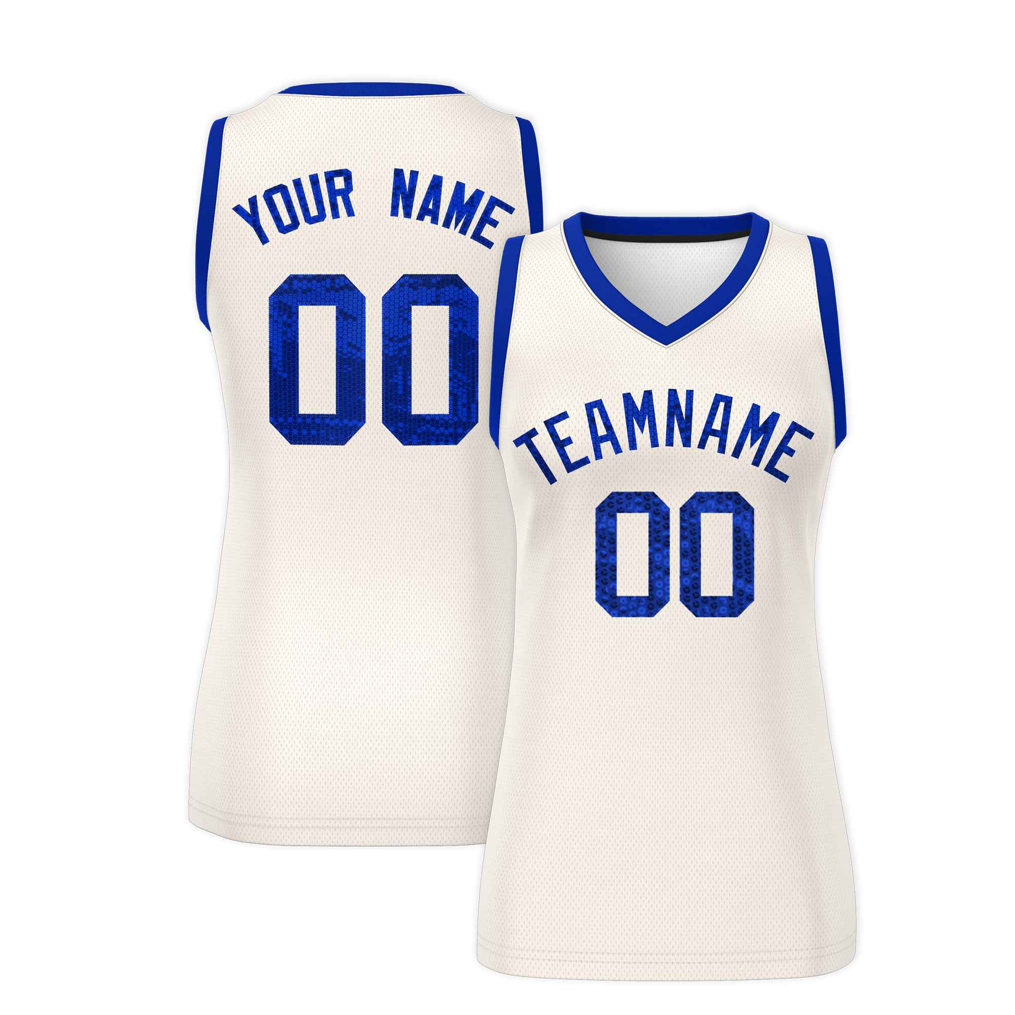 Custom Cream Royal Women Basketball Jersey Sequined Dress|KXKSHOP