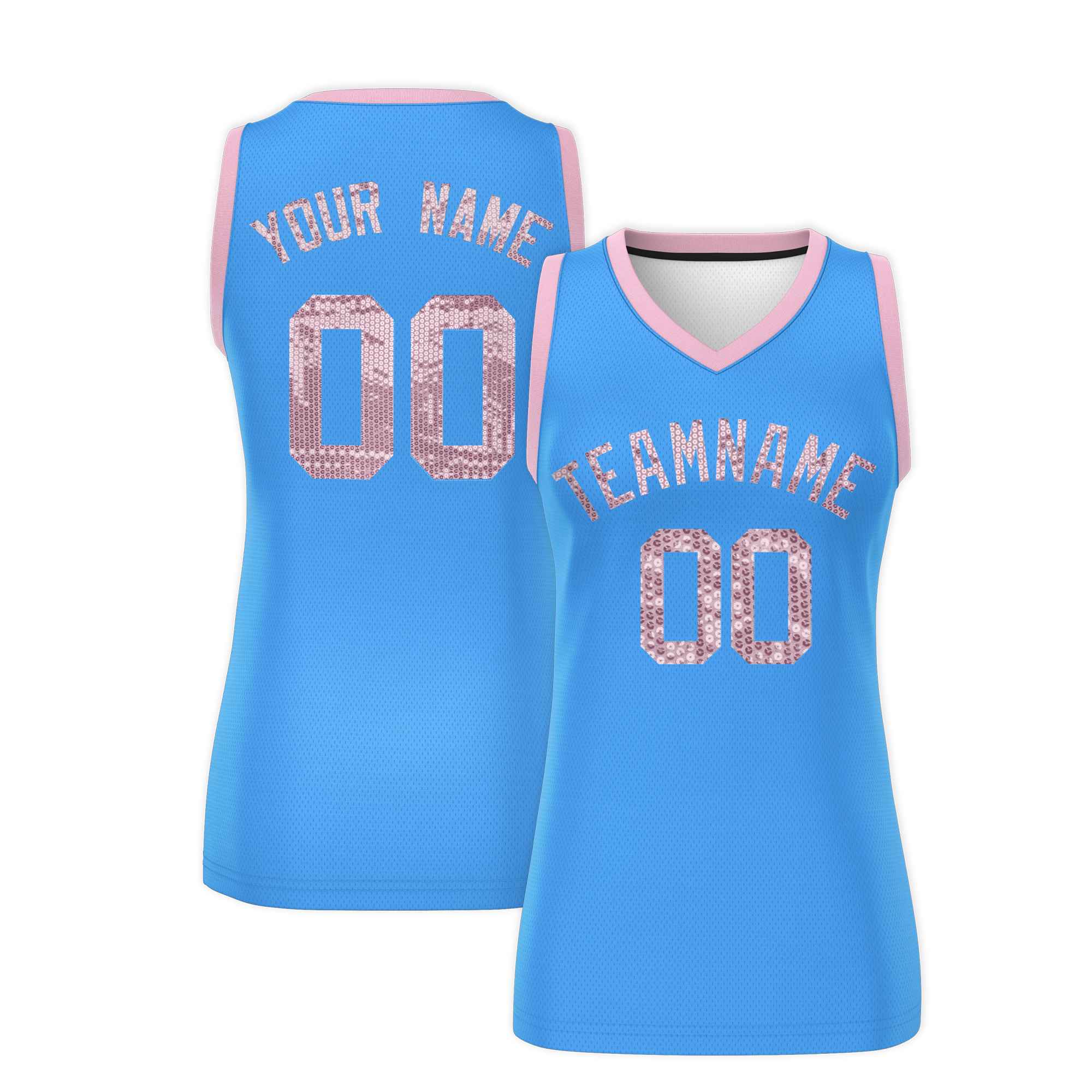 Custom Powder Blue Light Pink Women Basketball Jersey Sequined Dress|KXKSHOP