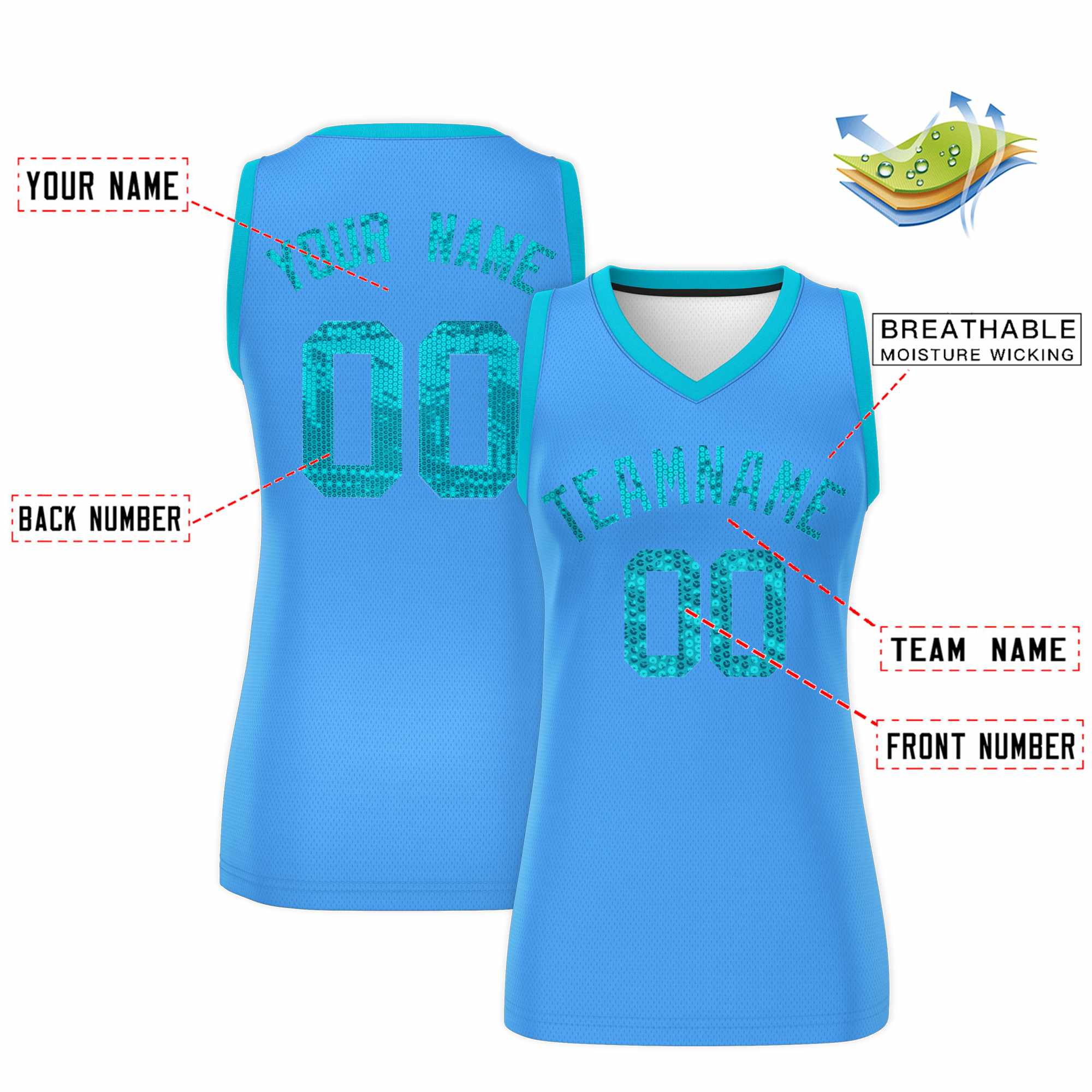 Custom Powder Blue Sky Blue Women Basketball Jersey Sequined Dress|KXKSHOP