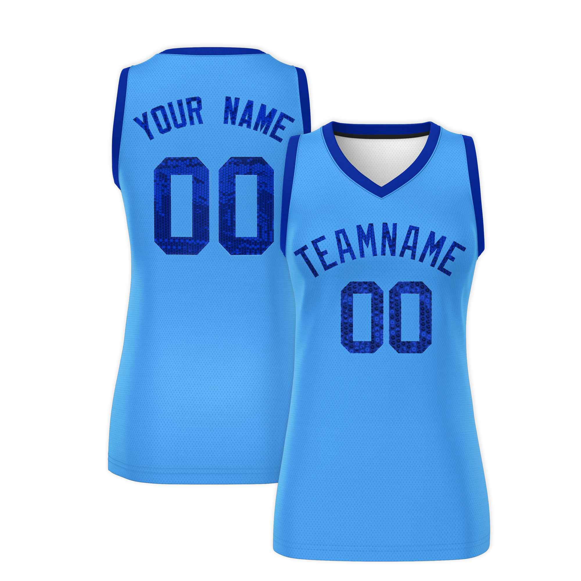 Custom Powder Blue Royal Women Basketball Jersey Sequined Dress|KXKSHOP
