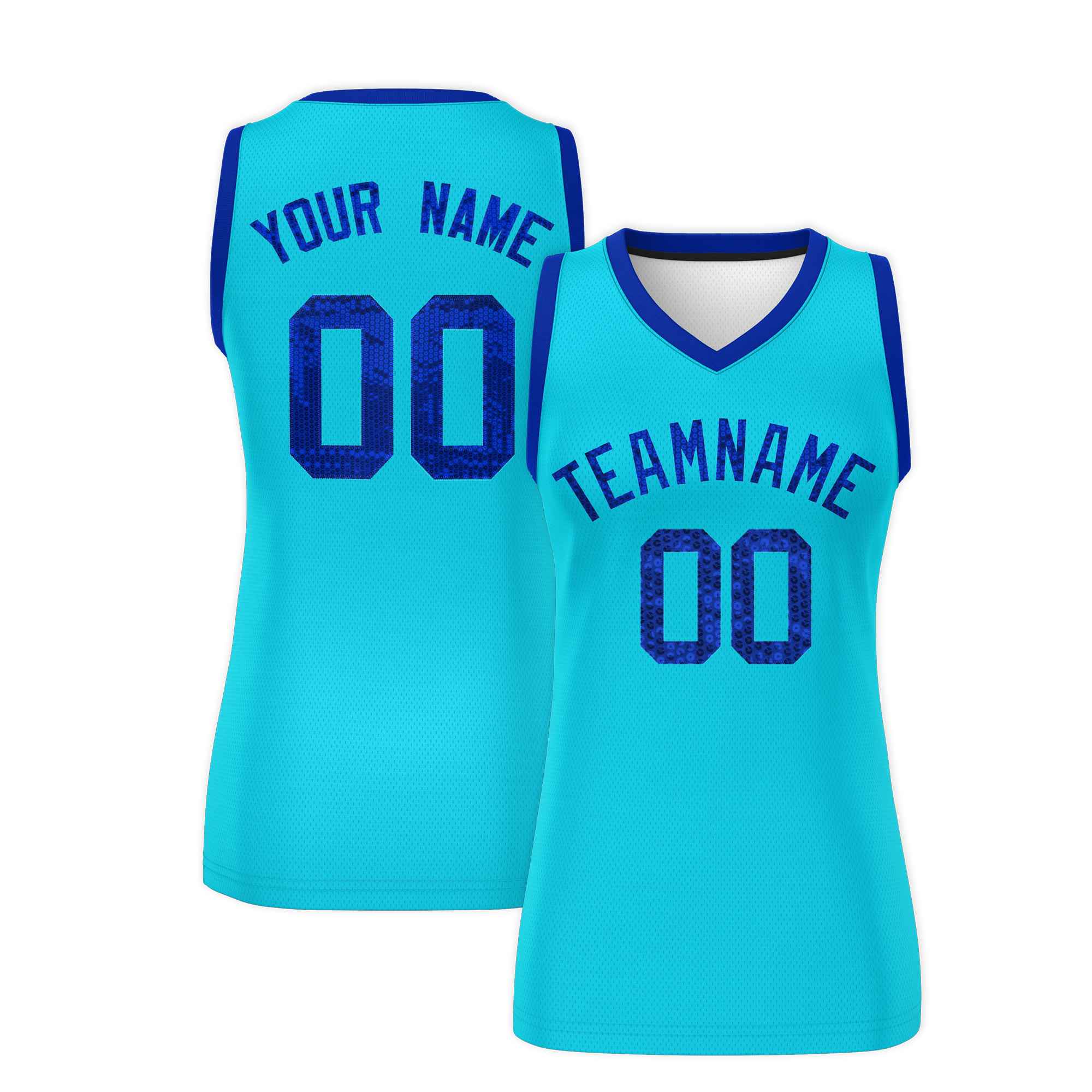 Custom Sky Blue Royal Women Basketball Jersey Sequined Dress|KXKSHOP
