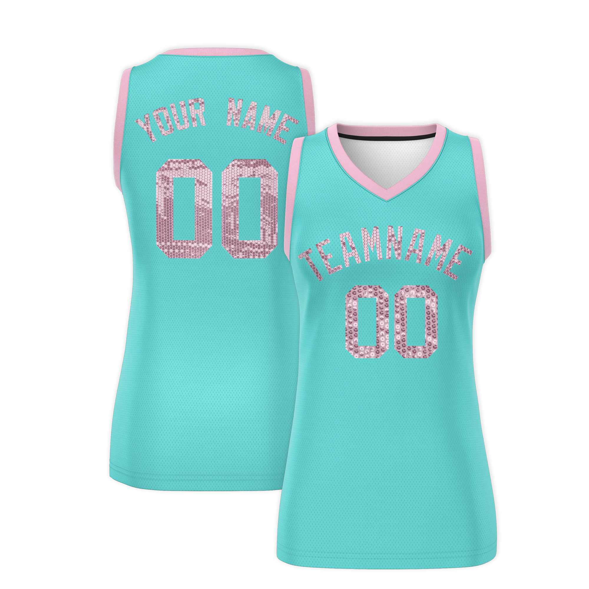 Custom Bright Green Light Pink Women Basketball Jersey Sequined Dress|KXKSHOP