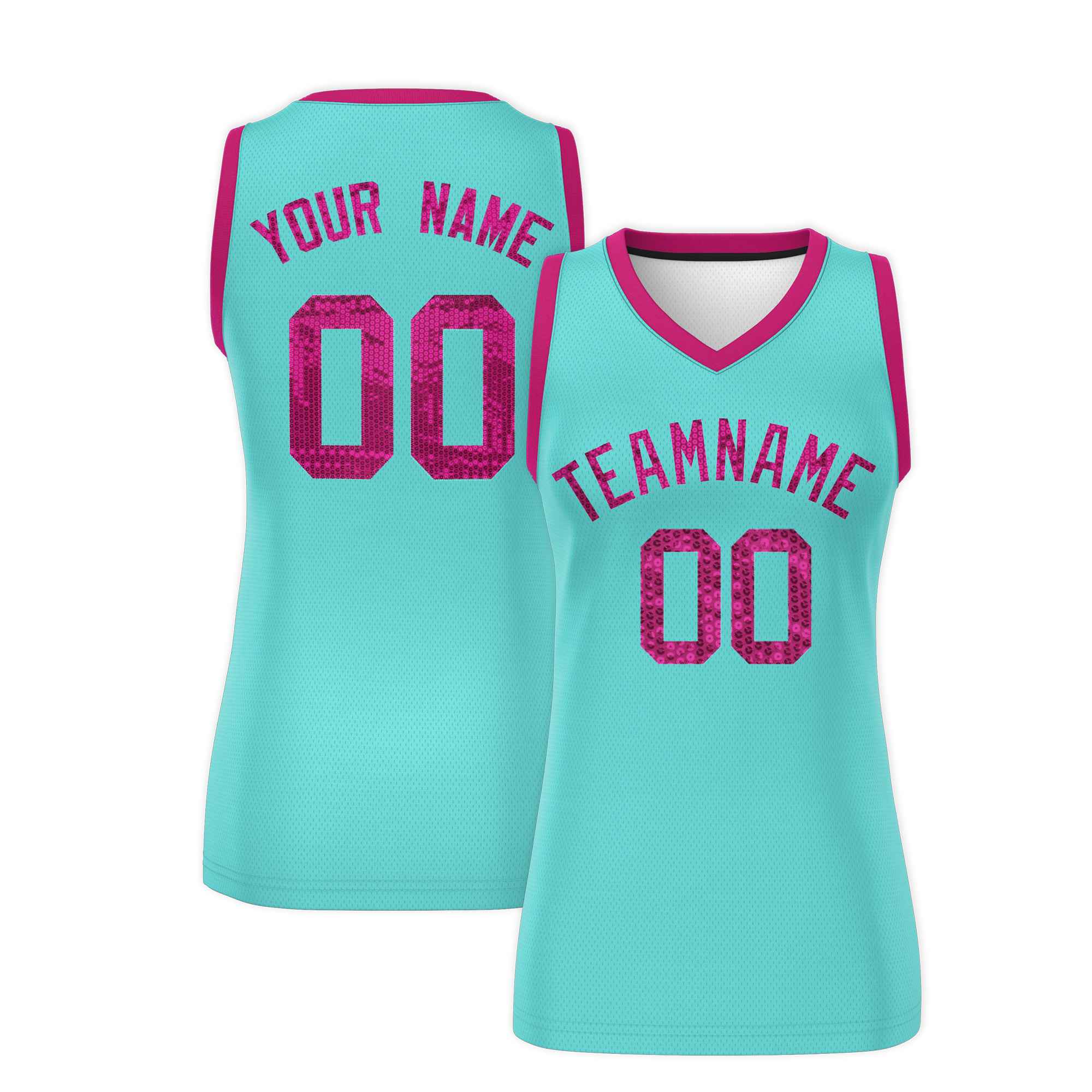 Custom Bright Green Pink Women Basketball Jersey Sequined Dress|KXKSHOP
