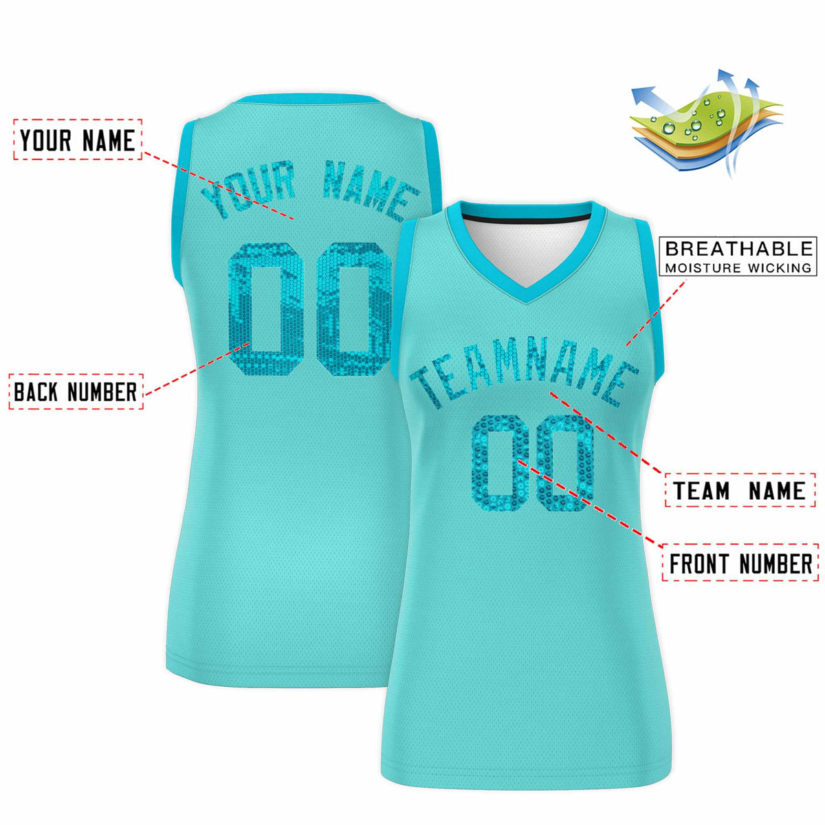 Custom Bright Green Sky Blue Women Basketball Jersey Sequined Dress|KXKSHOP