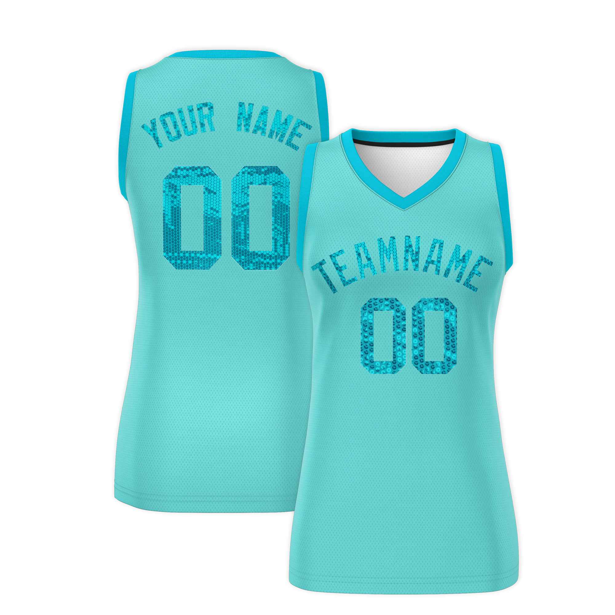 Custom Bright Green Sky Blue Women Basketball Jersey Sequined Dress|KXKSHOP