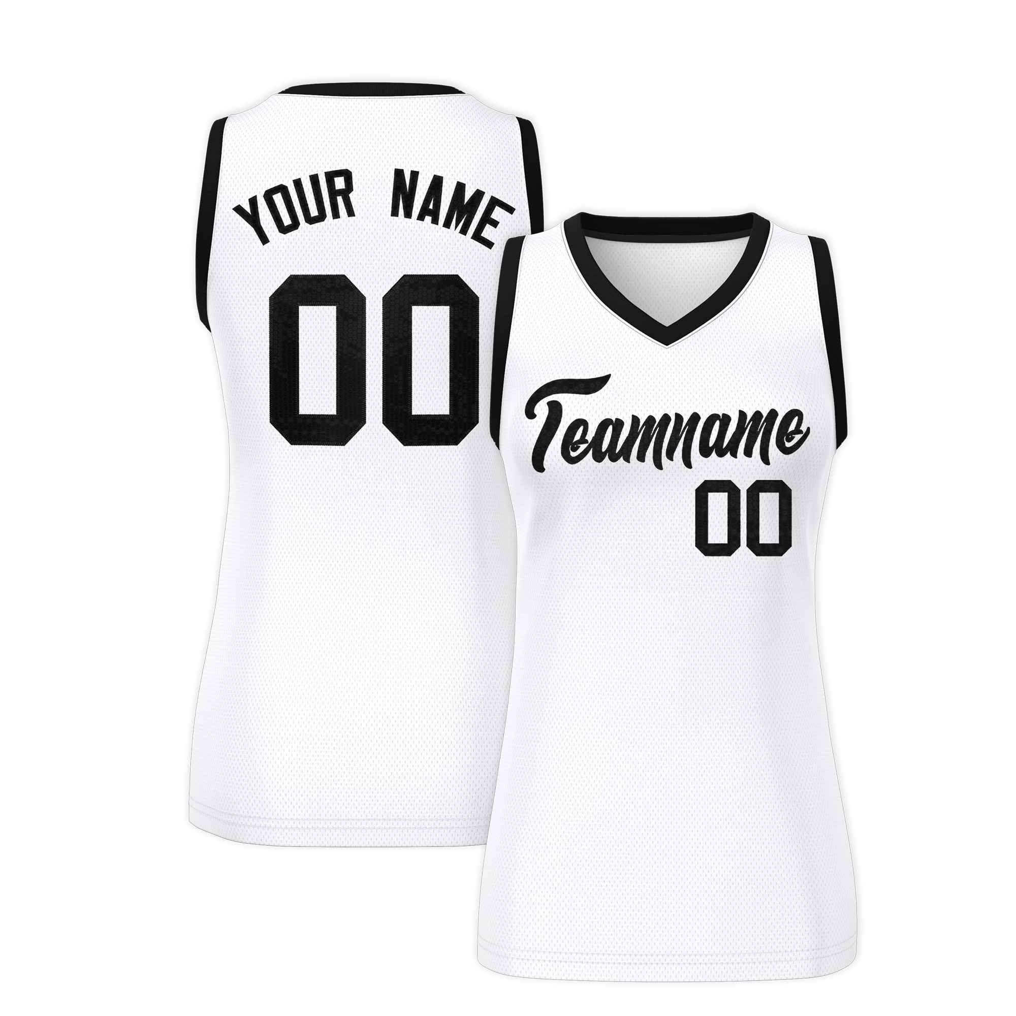Custom White Black Women Basketball Jersey Sequined Dress|KXKSHOP