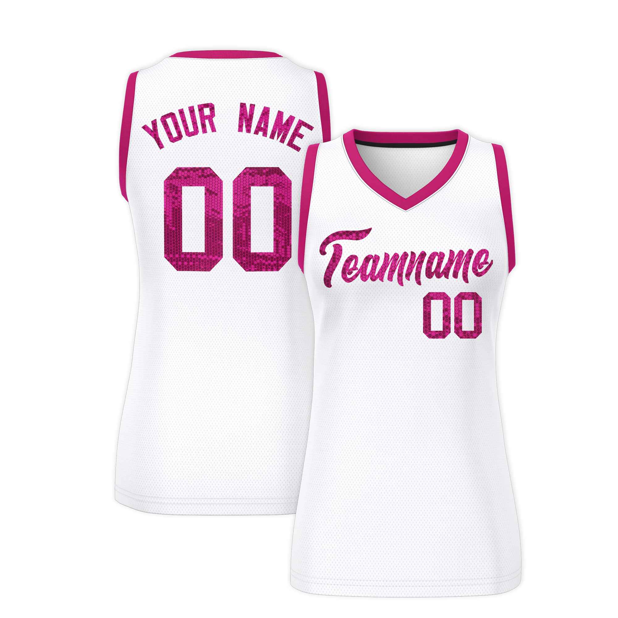 Custom White Pink Women Basketball Jersey Sequined Dress|KXKSHOP