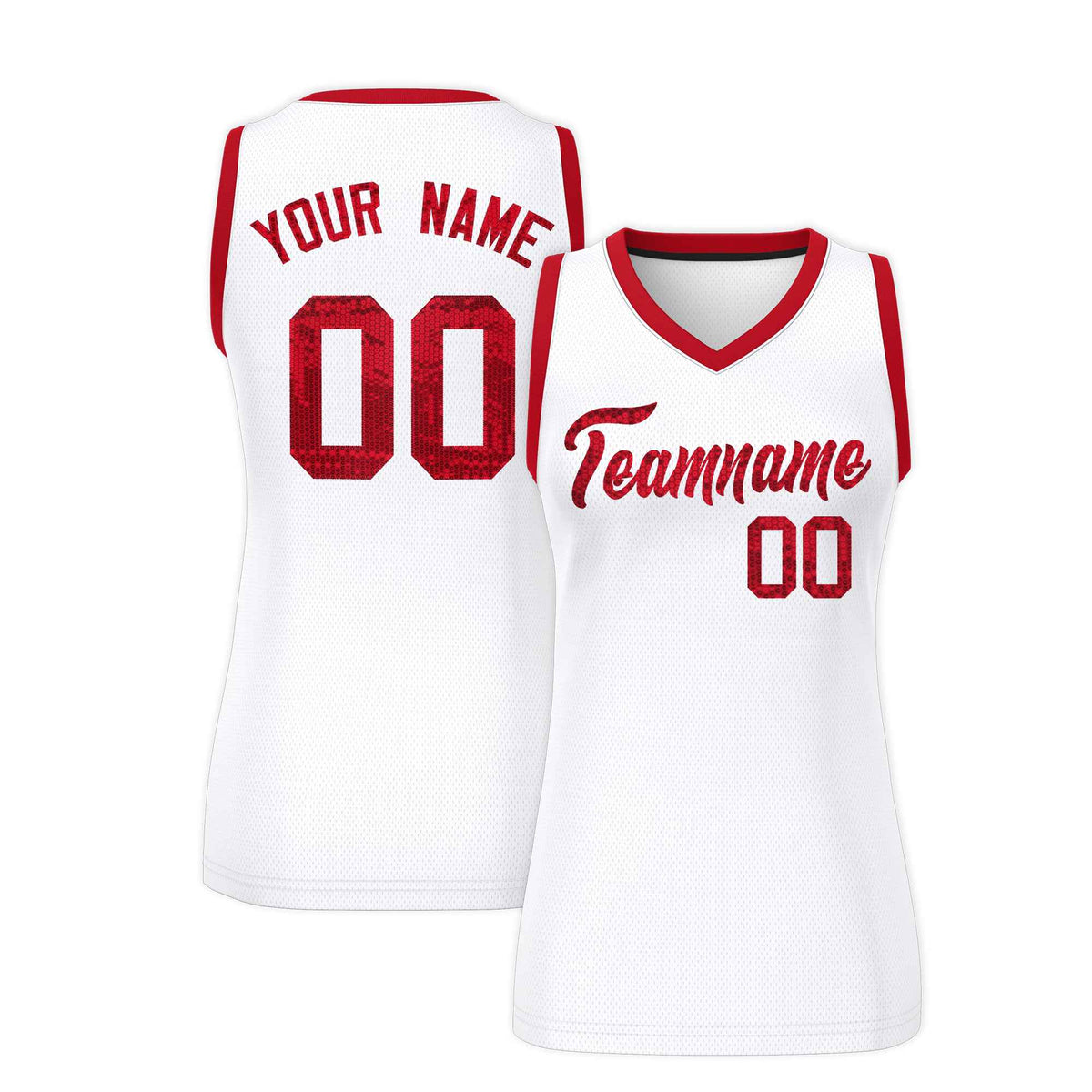 Custom White Red Women Basketball Jersey Sequined Dress|KXKSHOP