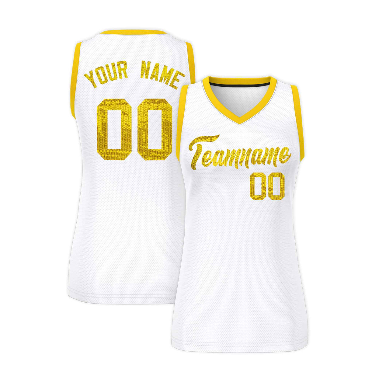 Custom White Gold Women Basketball Jersey Sequined Dress|KXKSHOP