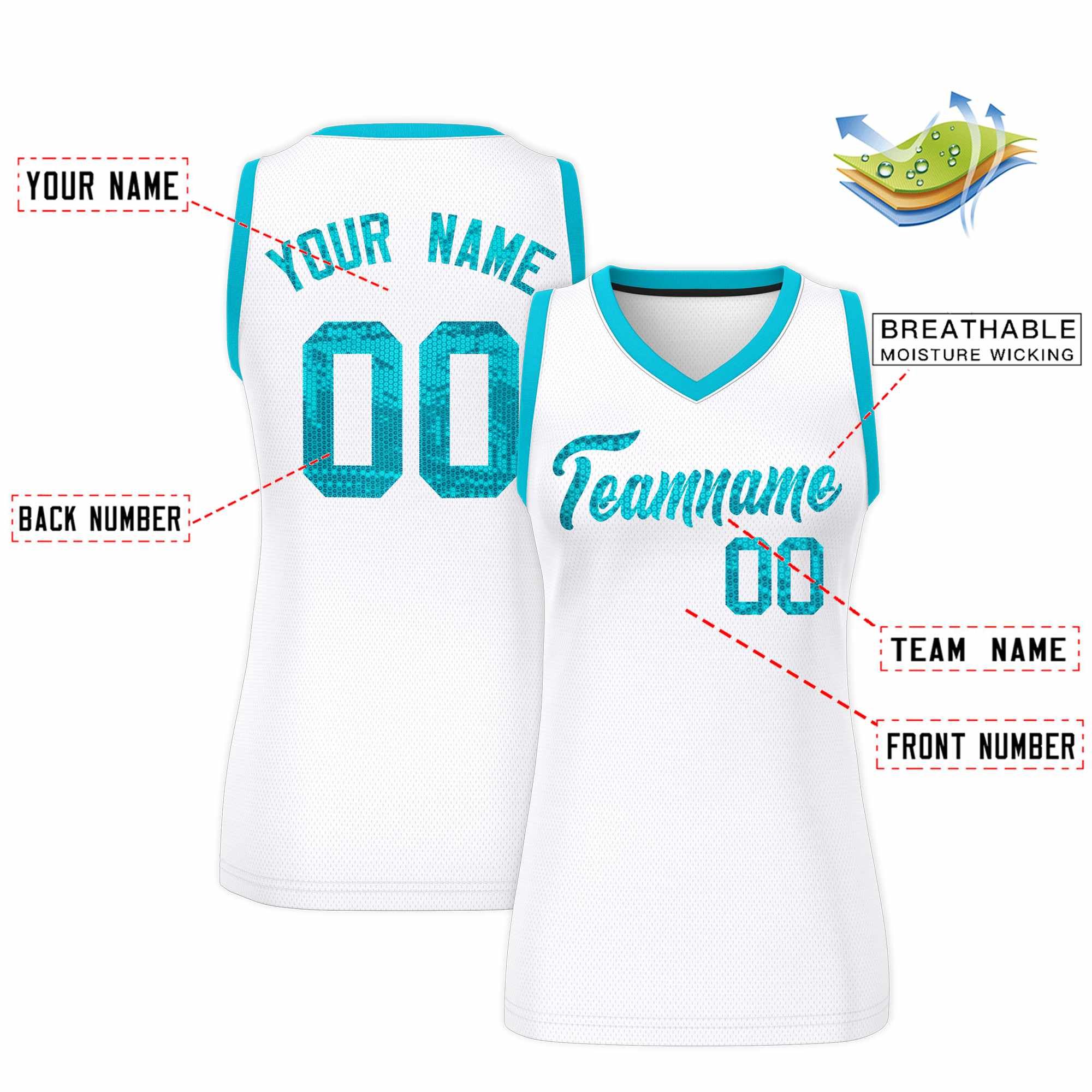 Custom White Sky Blue Women Basketball Jersey Sequined Dress|KXKSHOP