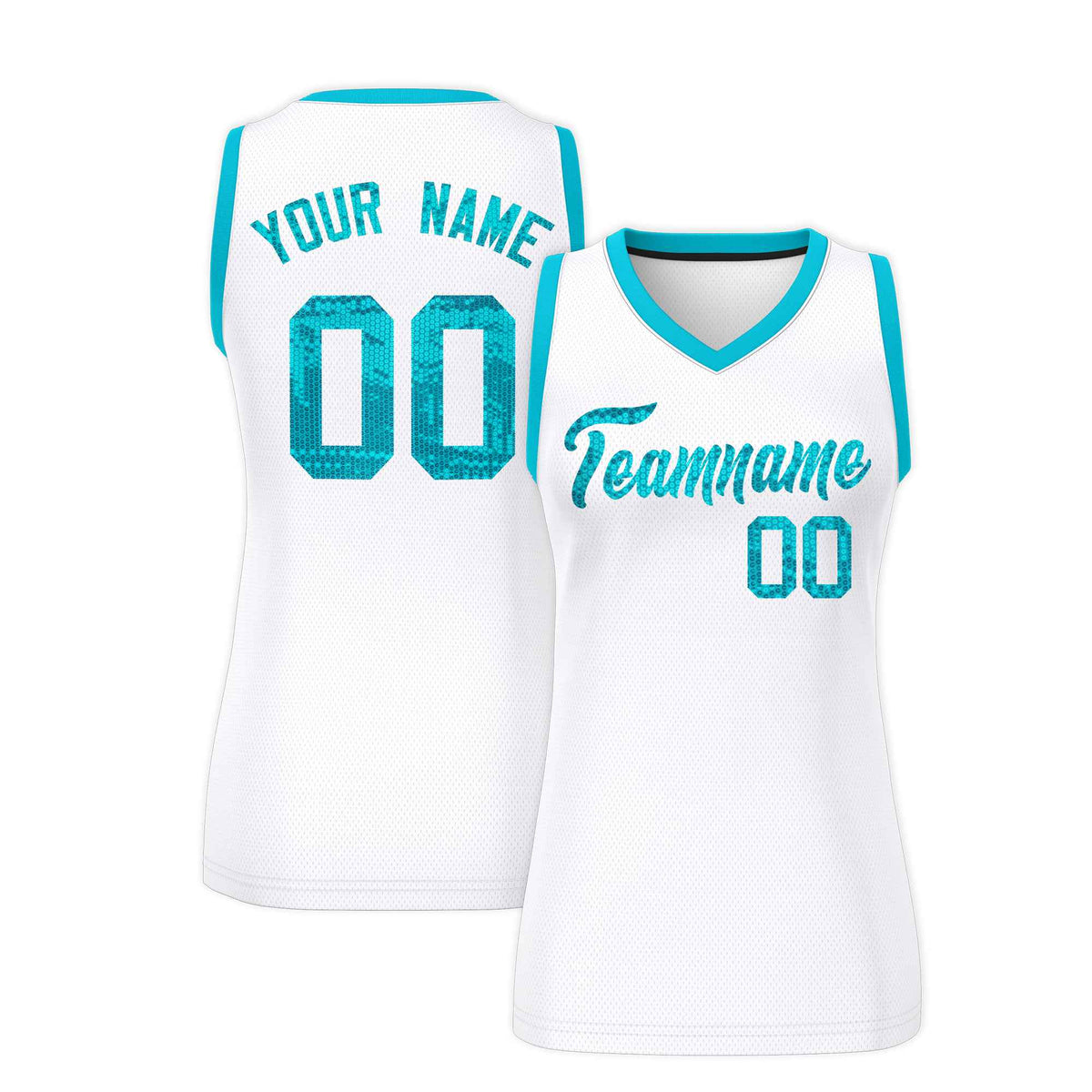 Custom White Sky Blue Women Basketball Jersey Sequined Dress|KXKSHOP