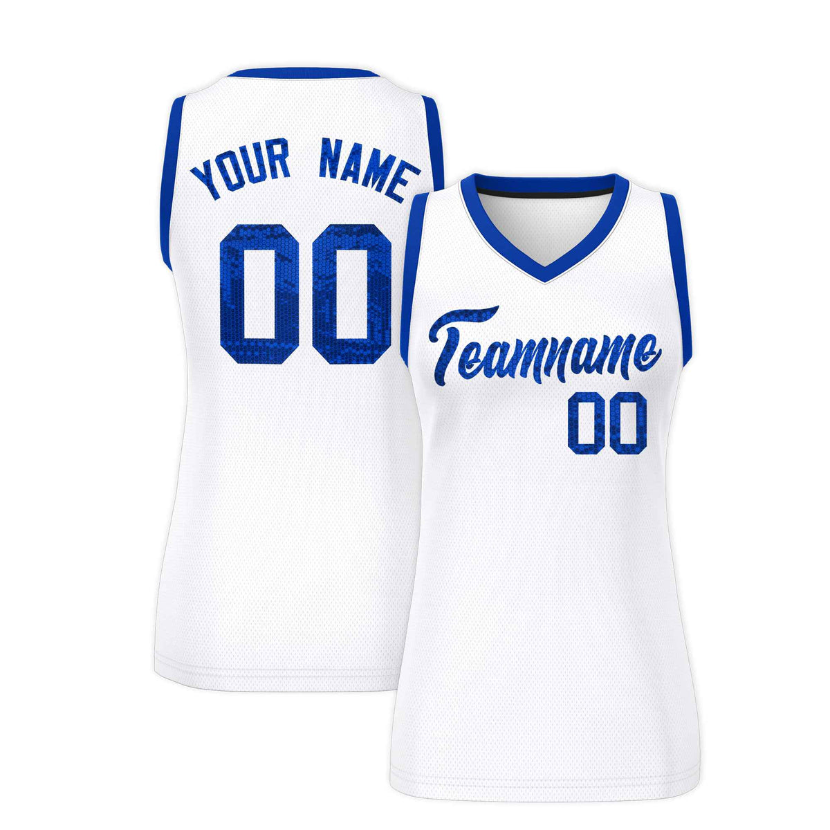 Custom White Royal Women Basketball Jersey Sequined Dress|KXKSHOP