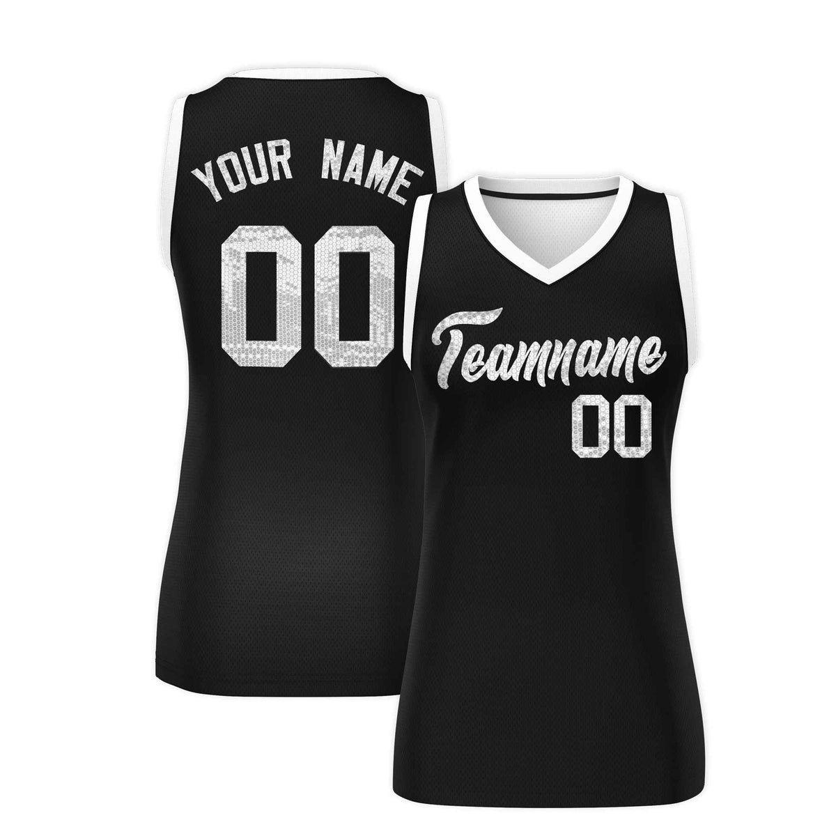 Custom Black White Women Basketball Jersey Sequined Dress|KXKSHOP