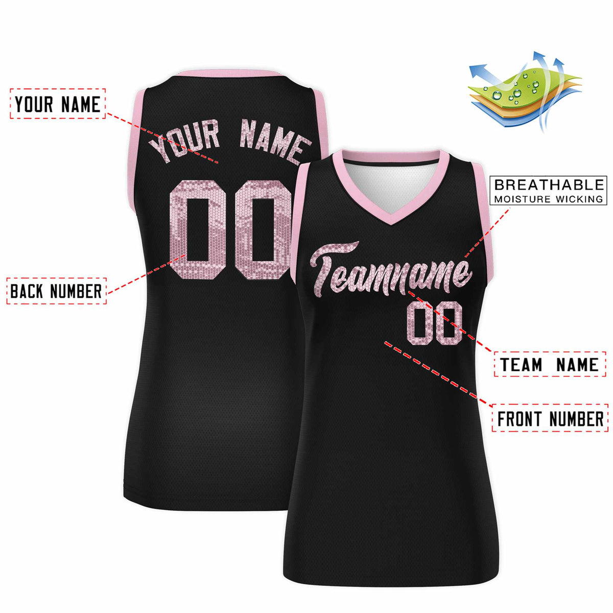 Custom Black Light Pink Women Basketball Jersey Sequined Dress|KXKSHOP
