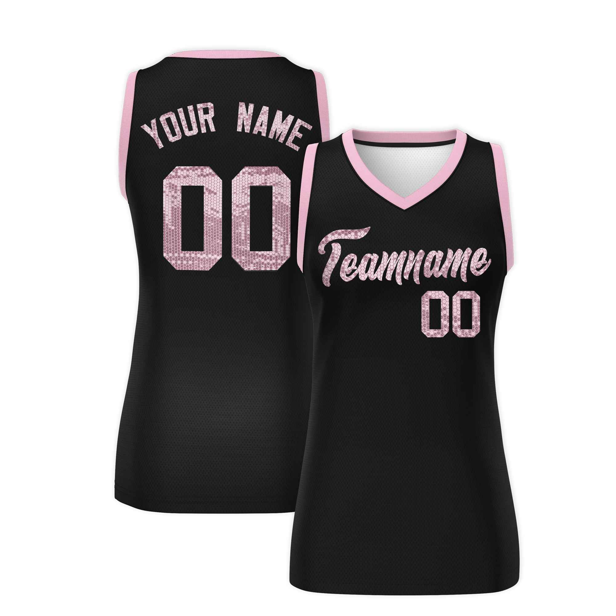 Custom Black Light Pink Women Basketball Jersey Sequined Dress|KXKSHOP