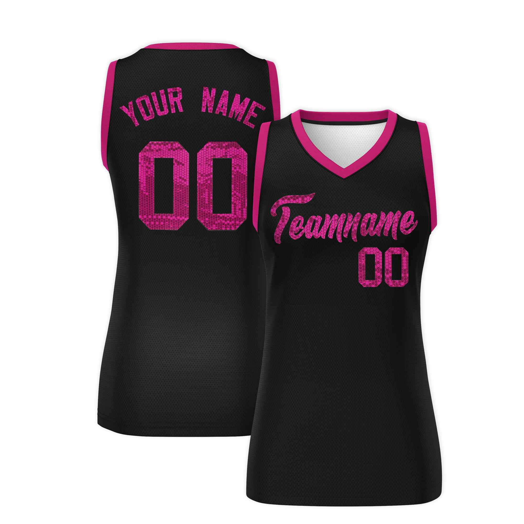 Custom Black Pink Women Basketball Jersey Sequined Dress|KXKSHOP