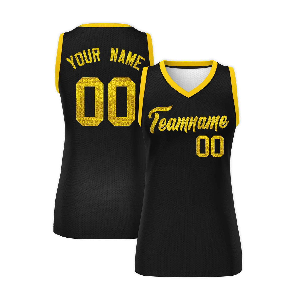Custom Black Gold Women Basketball Jersey Sequined Dress|KXKSHOP