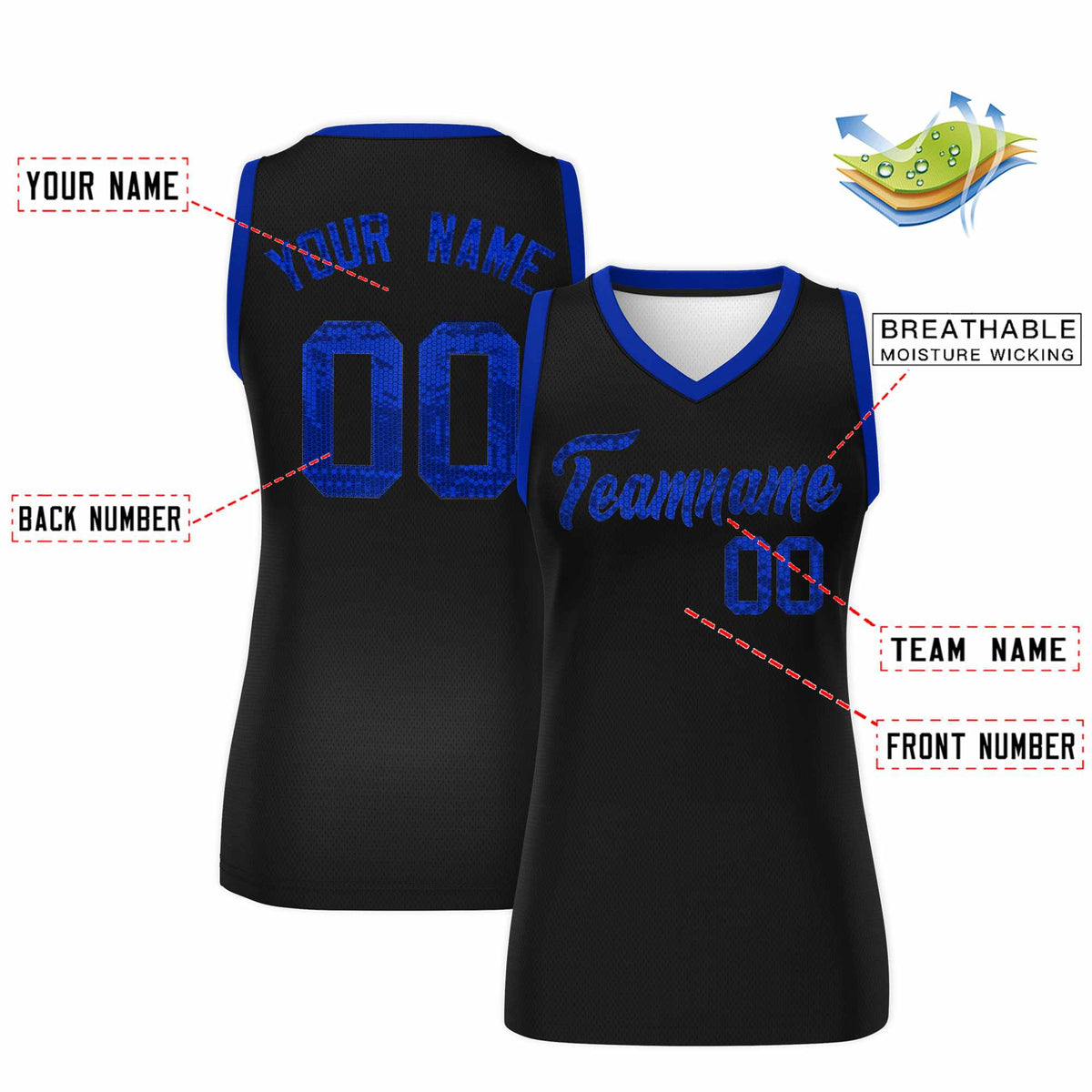 Custom Black Royal Women Basketball Jersey Sequined Dress|KXKSHOP