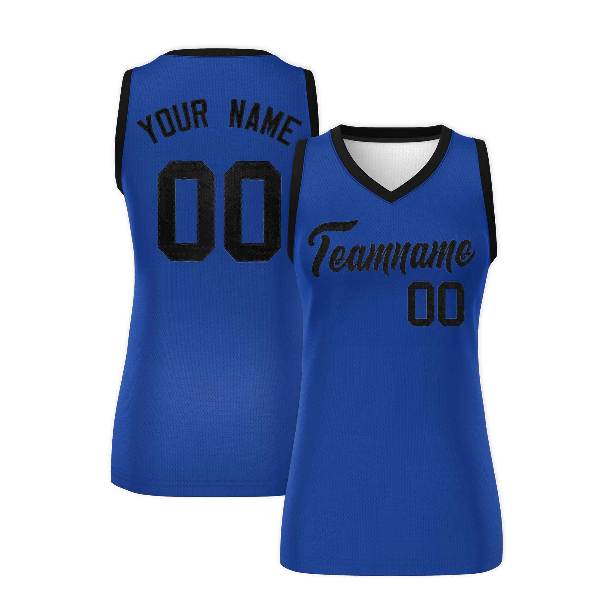 Custom Royal Black Women Basketball Jersey Sequined Dress|KXKSHOP