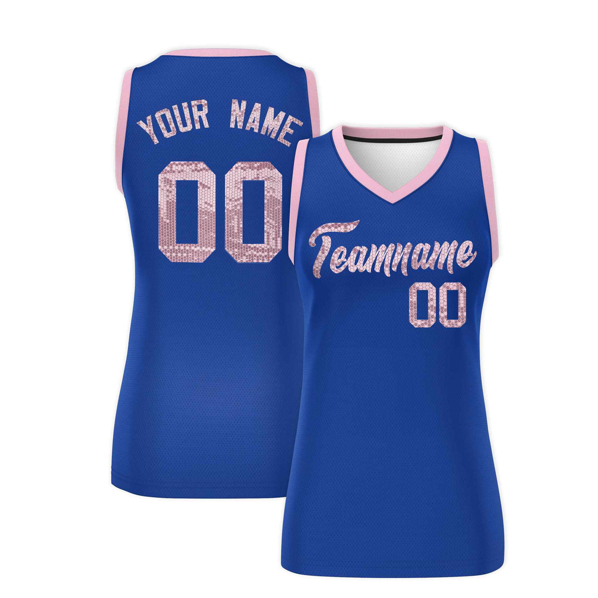 Custom Royal Light Pink Women Basketball Jersey Sequined Dress|KXKSHOP