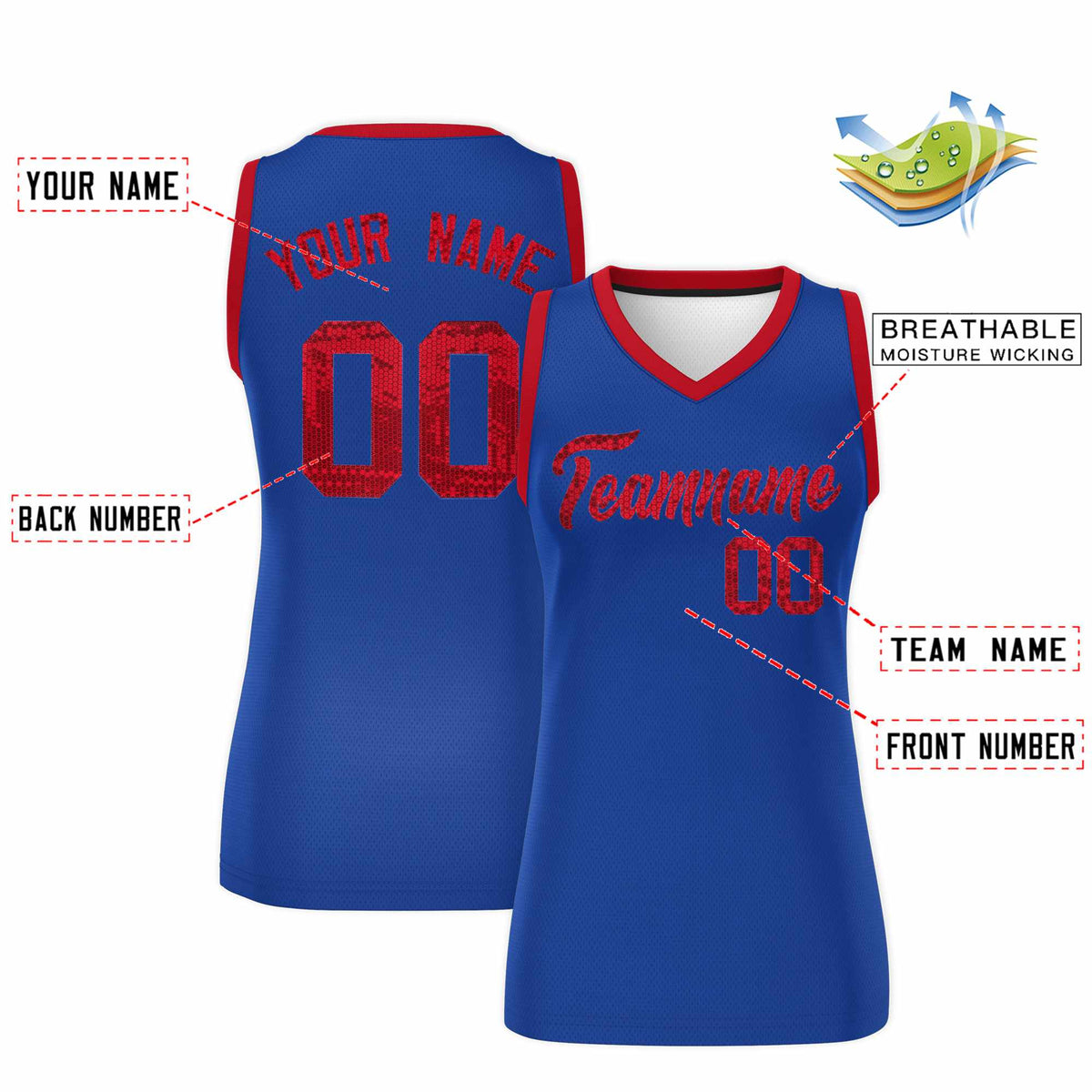 Custom Royal Red Women Basketball Jersey Sequined Dress|KXKSHOP
