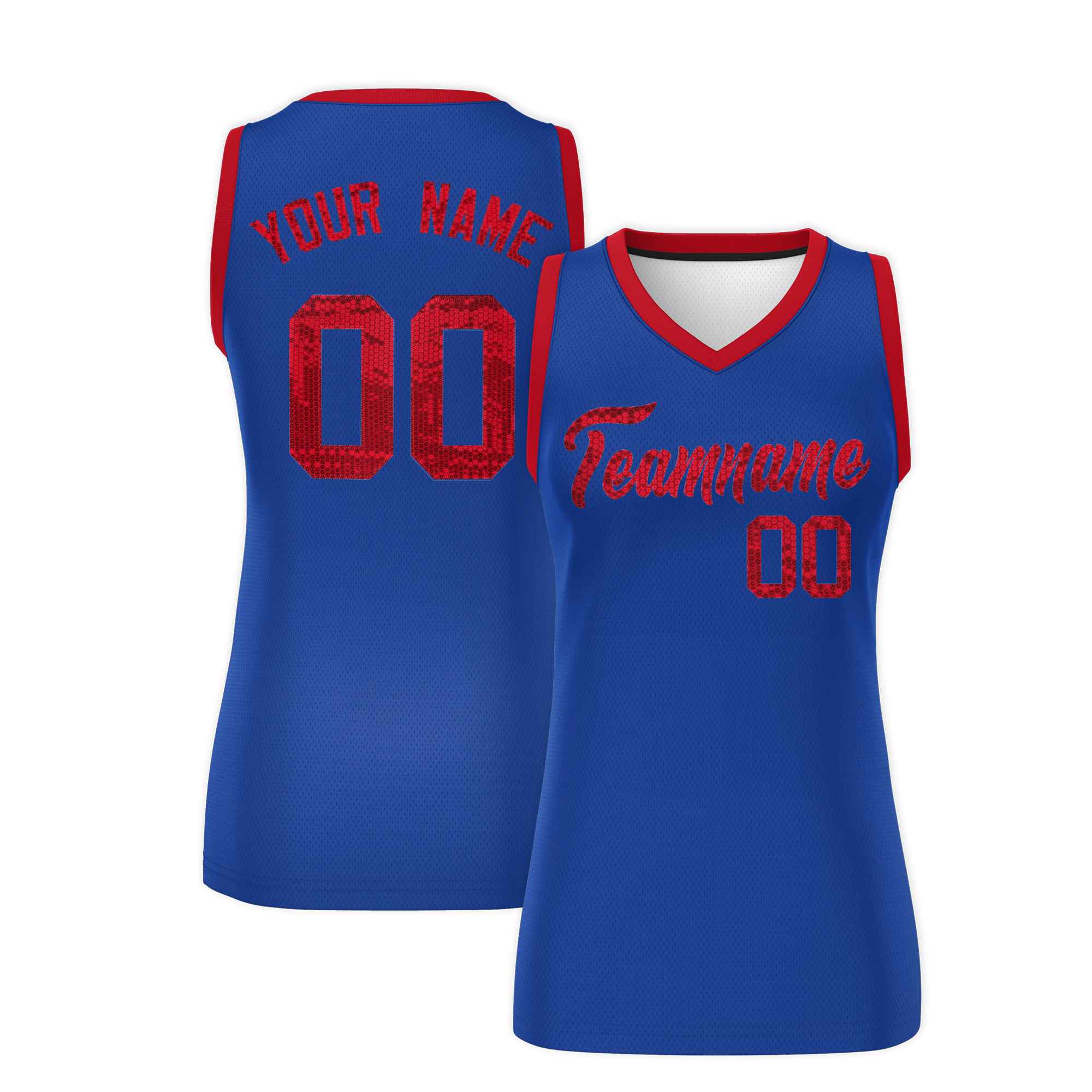 Custom Royal Red Women Basketball Jersey Sequined Dress|KXKSHOP