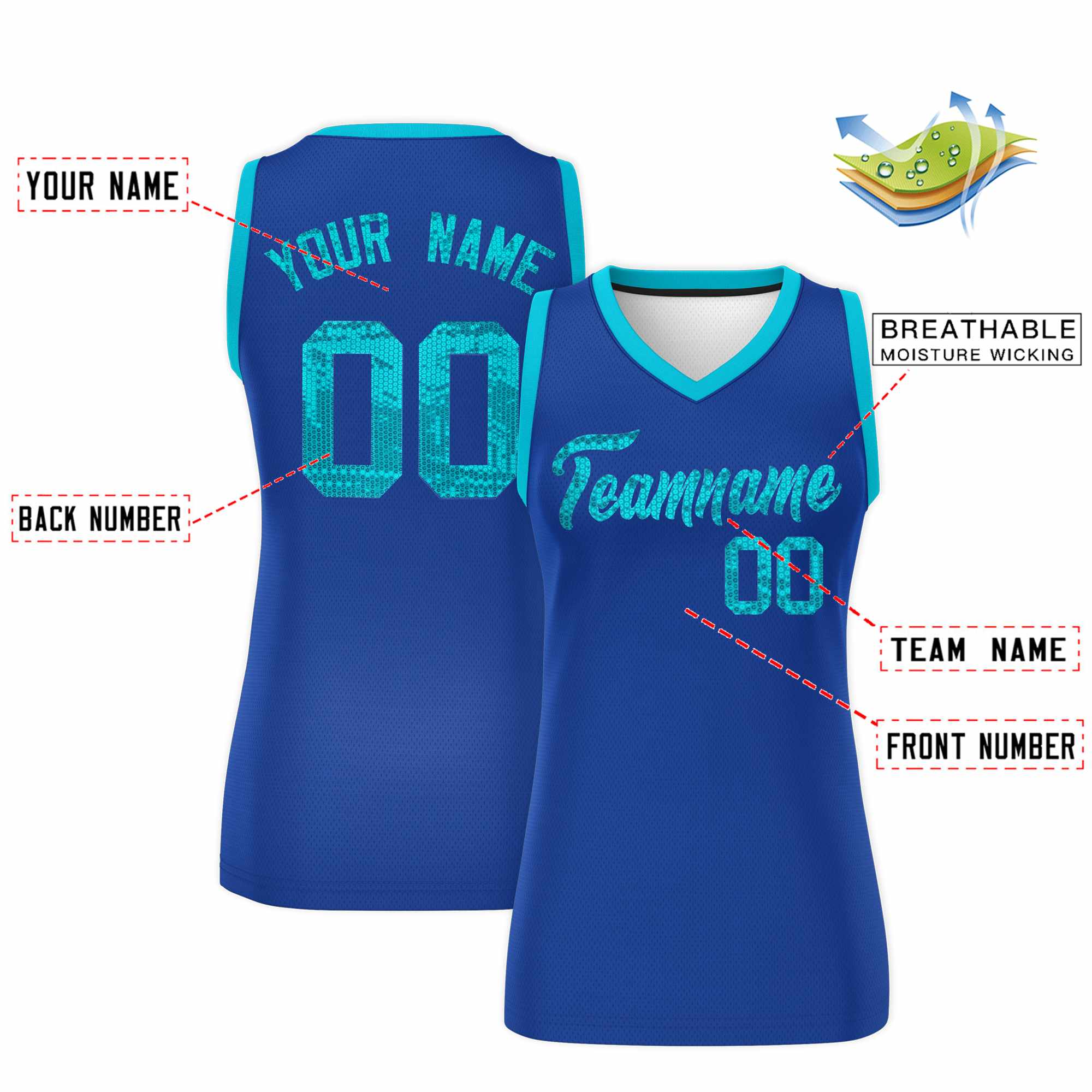 Custom Royal Sky Blue Women Basketball Jersey Sequined Dress|KXKSHOP