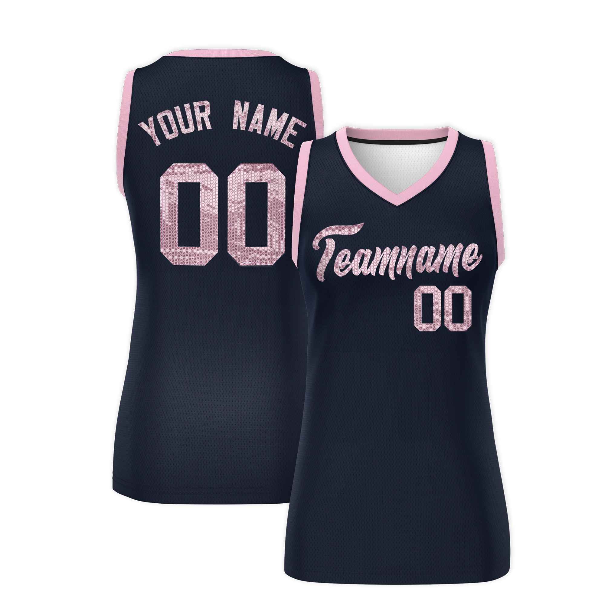 Custom Navy Light Pink Women Basketball Jersey Sequined Dress|KXKSHOP