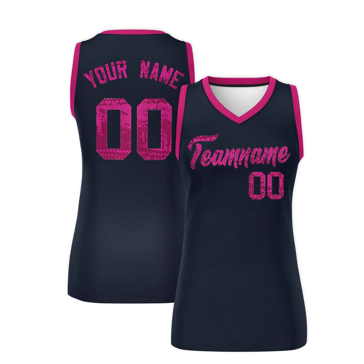 Custom Navy Pink Women Basketball Jersey Sequined Dress|KXKSHOP