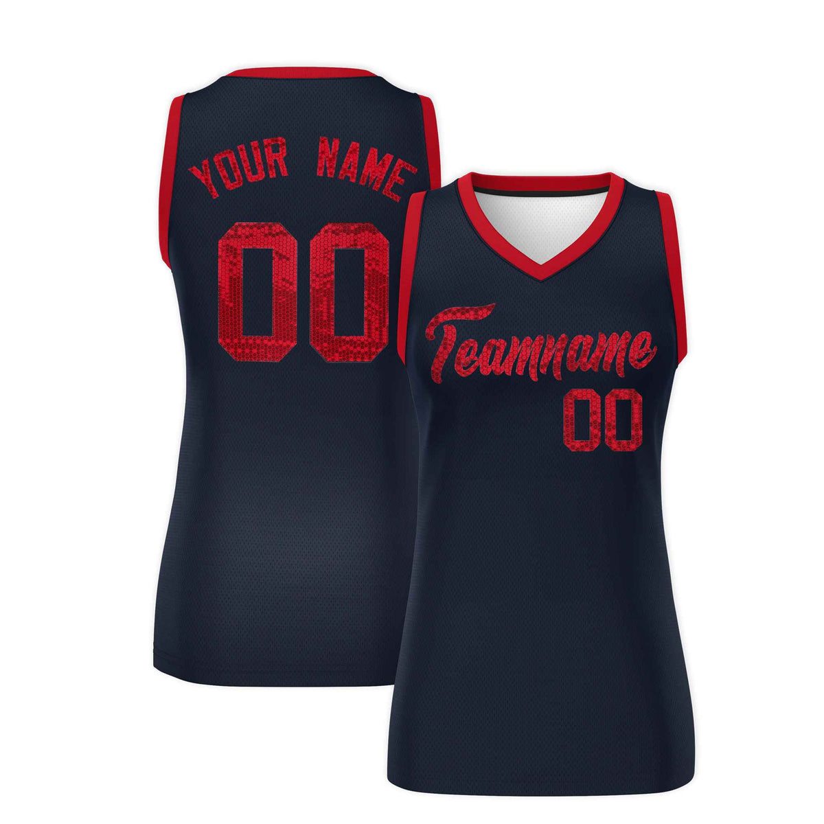 Custom Navy Red Women Basketball Jersey Sequined Dress|KXKSHOP