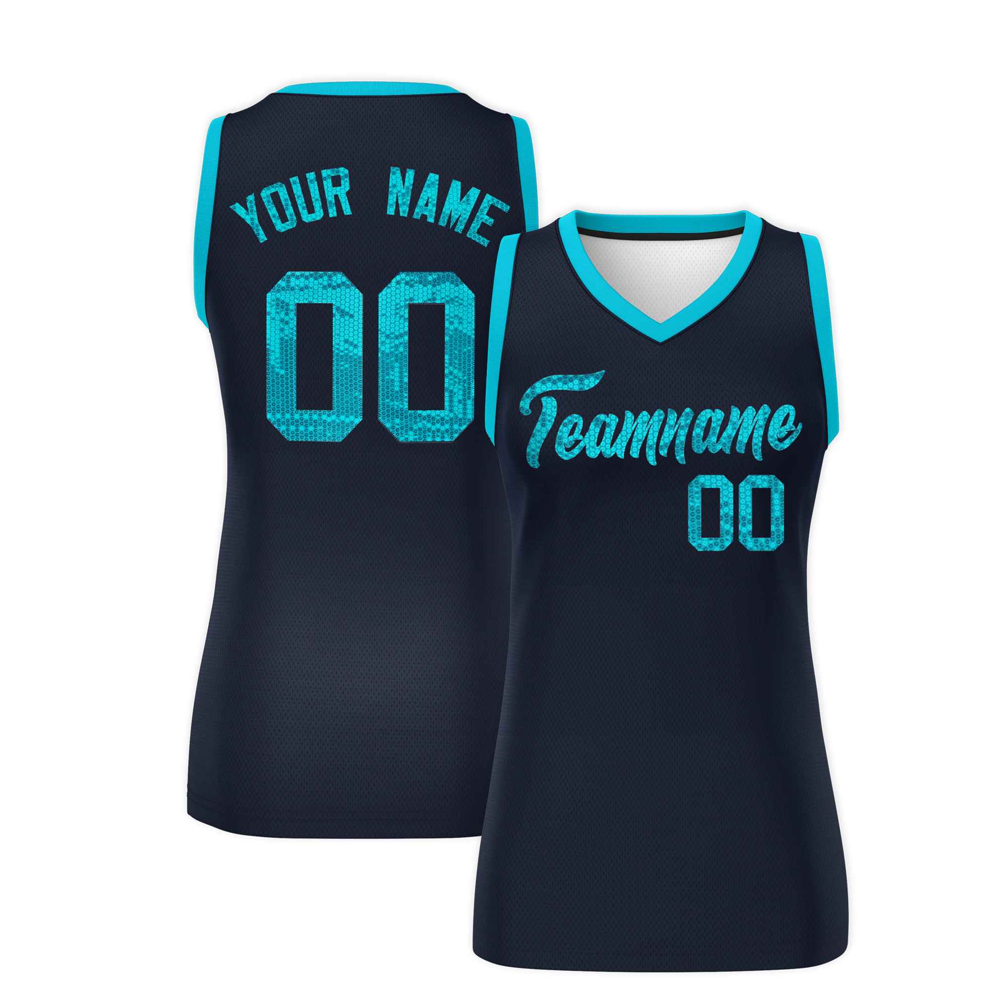Custom Navy Sky Blue Women Basketball Jersey Sequined Dress|KXKSHOP