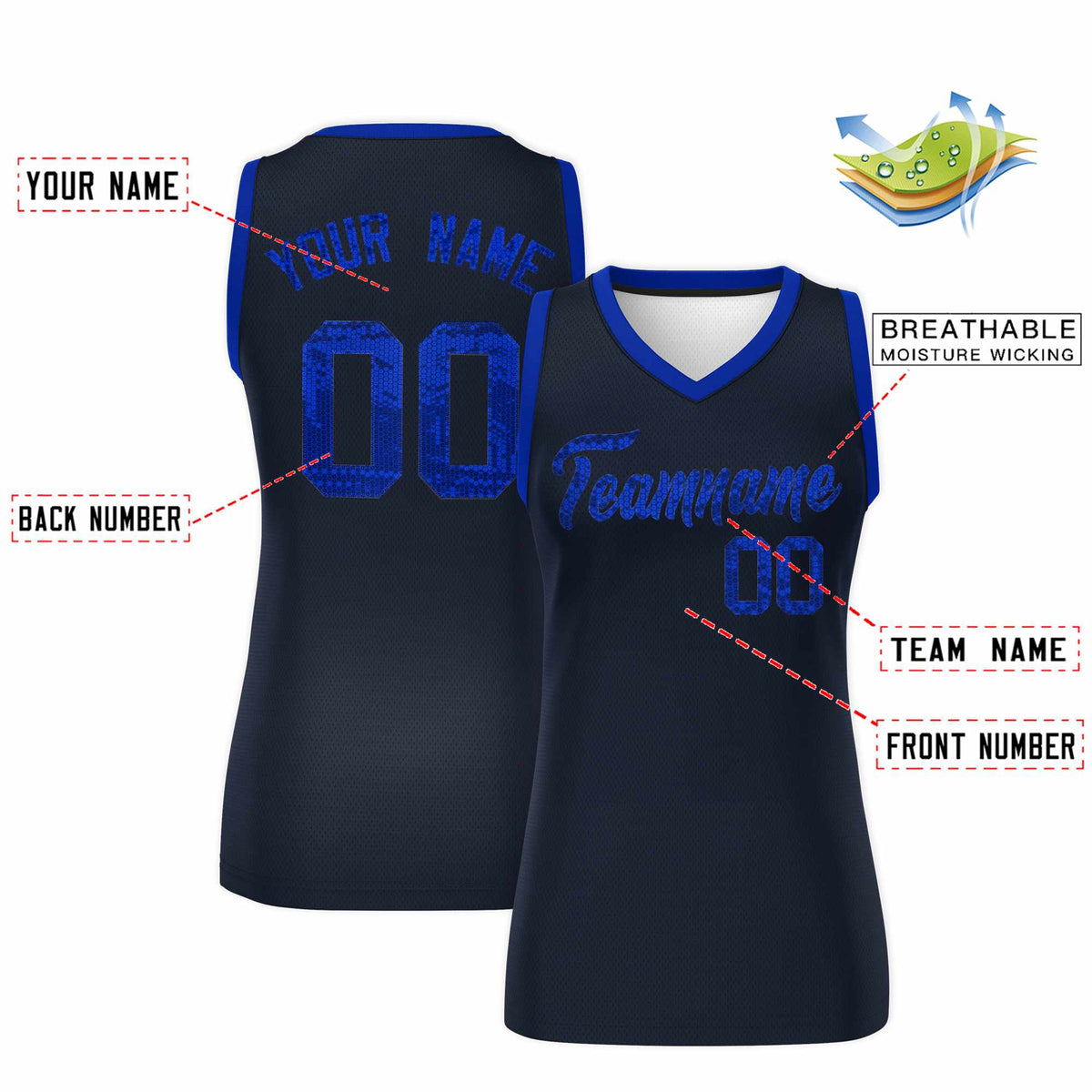 Custom Navy Royal Women Basketball Jersey Sequined Dress|KXKSHOP