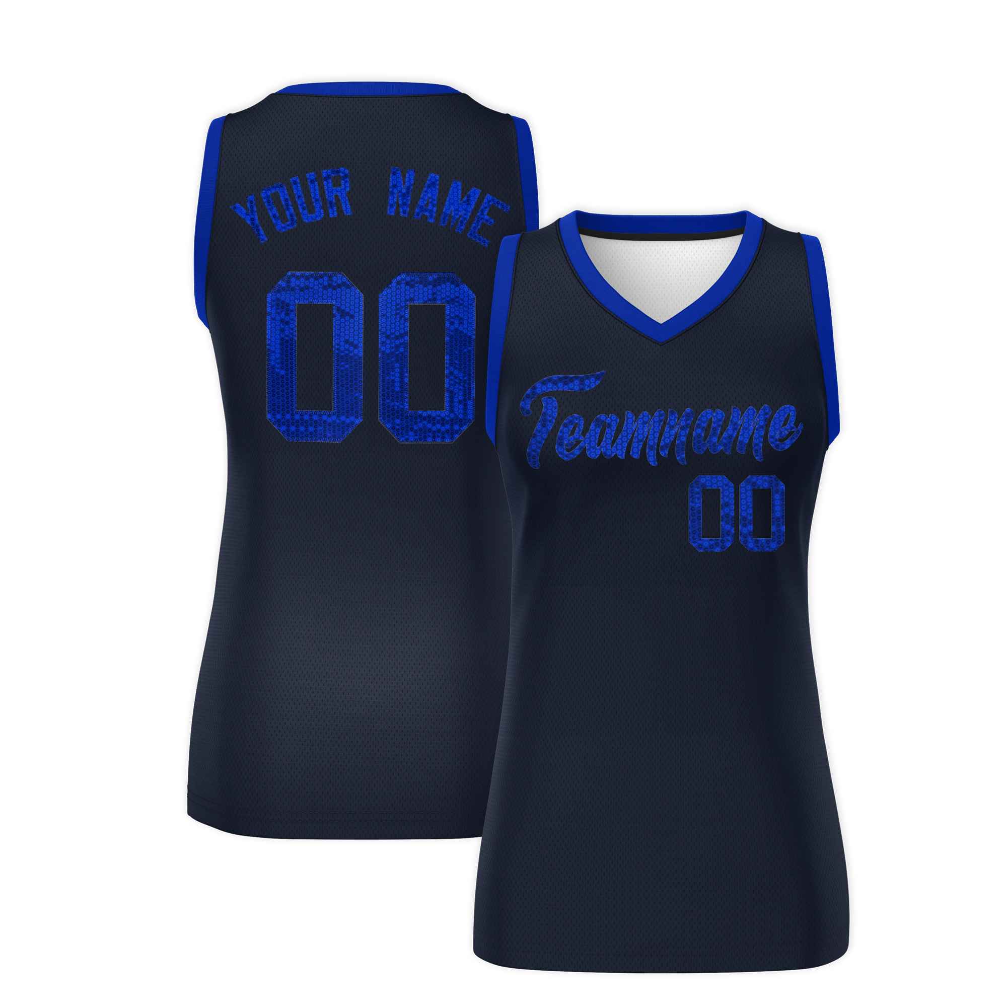 Custom Navy Royal Women Basketball Jersey Sequined Dress|KXKSHOP