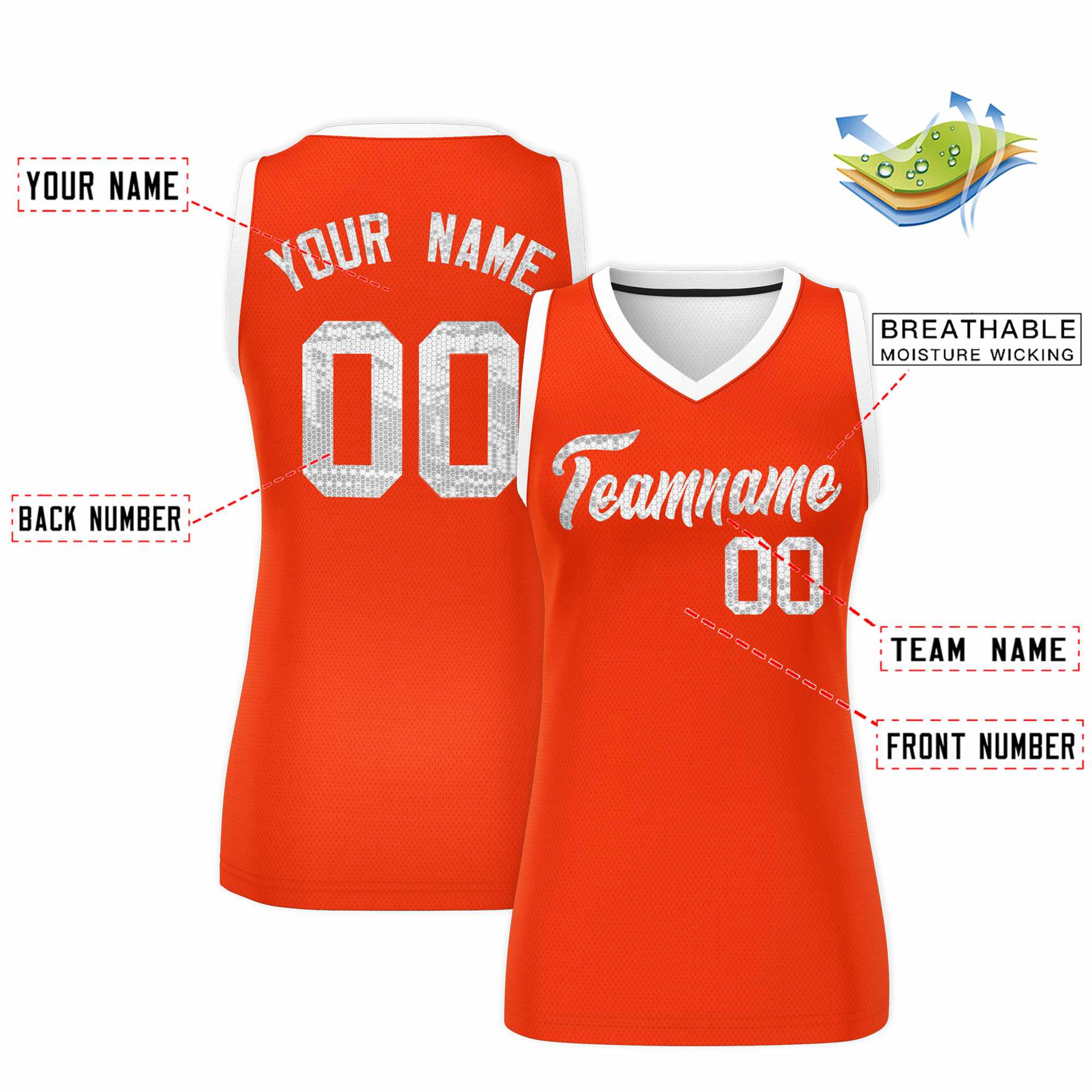 Custom Orange White Women Basketball Jersey Sequined Dress|KXKSHOP