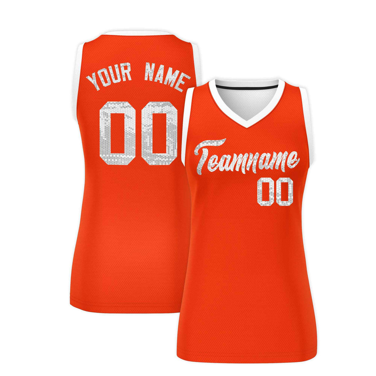 Custom Orange White Women Basketball Jersey Sequined Dress|KXKSHOP
