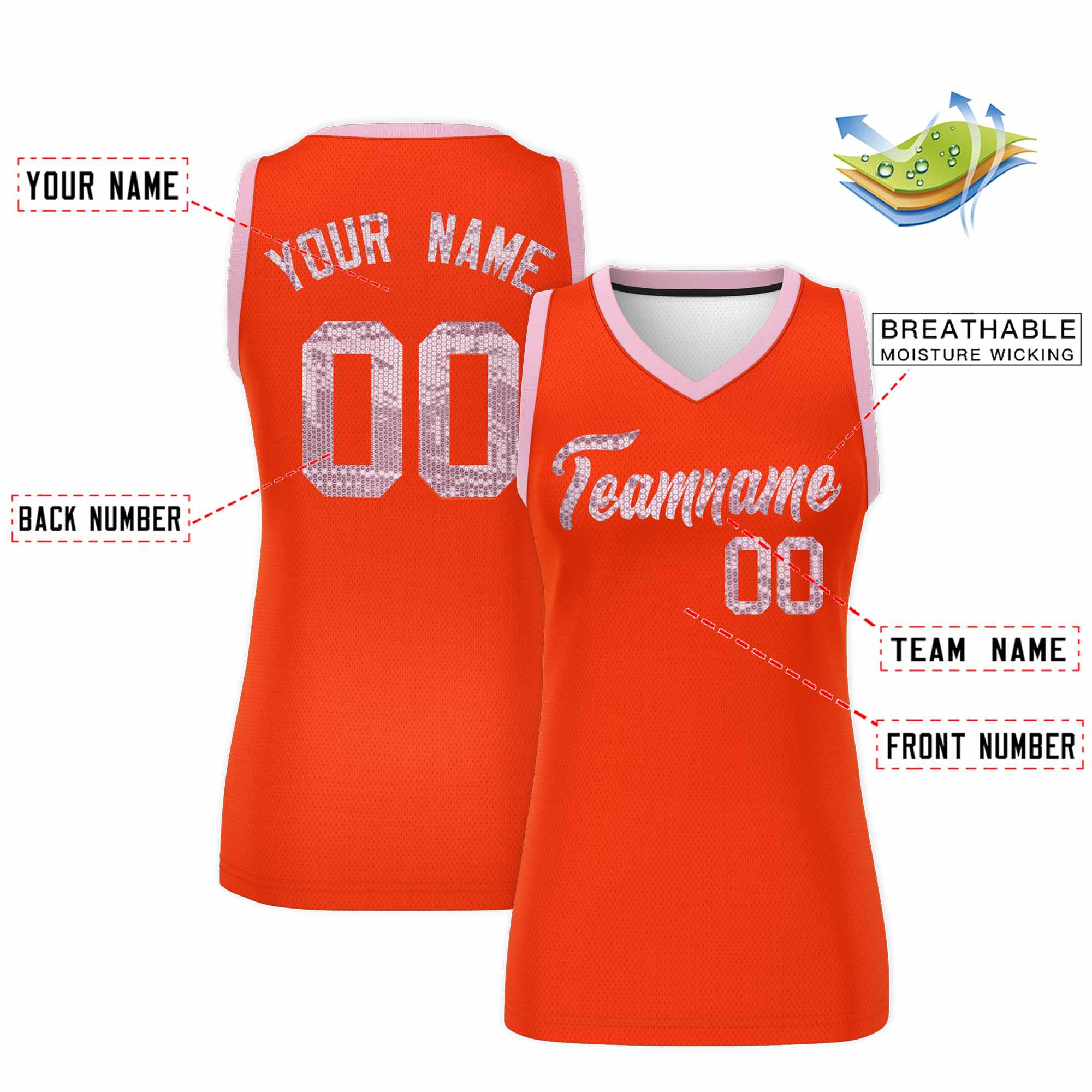 Custom Orange Light Pink Women Basketball Jersey Sequined Dress|KXKSHOP