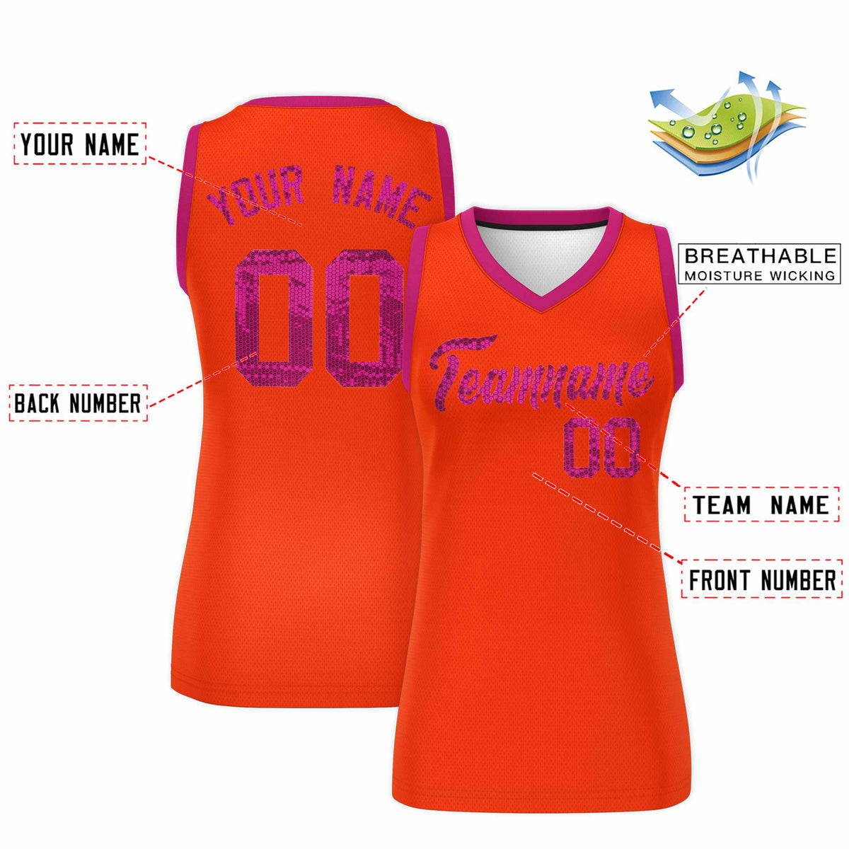 Custom Orange Pink Women Basketball Jersey Sequined Dress|KXKSHOP