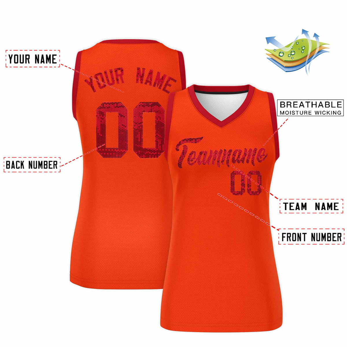 Custom Orange Red Women Basketball Jersey Sequined Dress|KXKSHOP