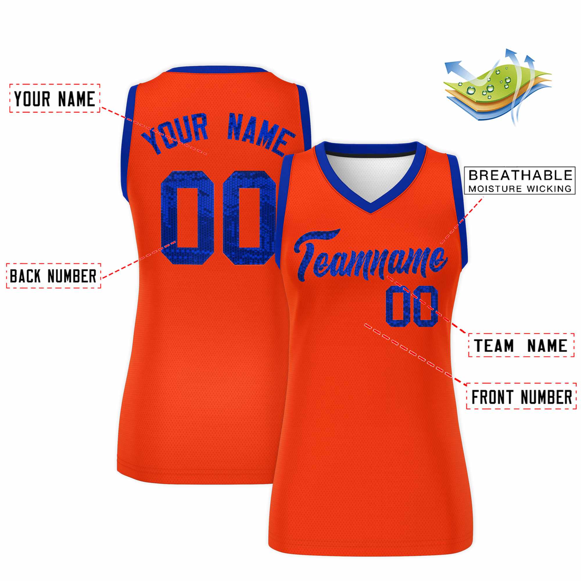 Custom Orange Royal Women Basketball Jersey Sequined Dress|KXKSHOP
