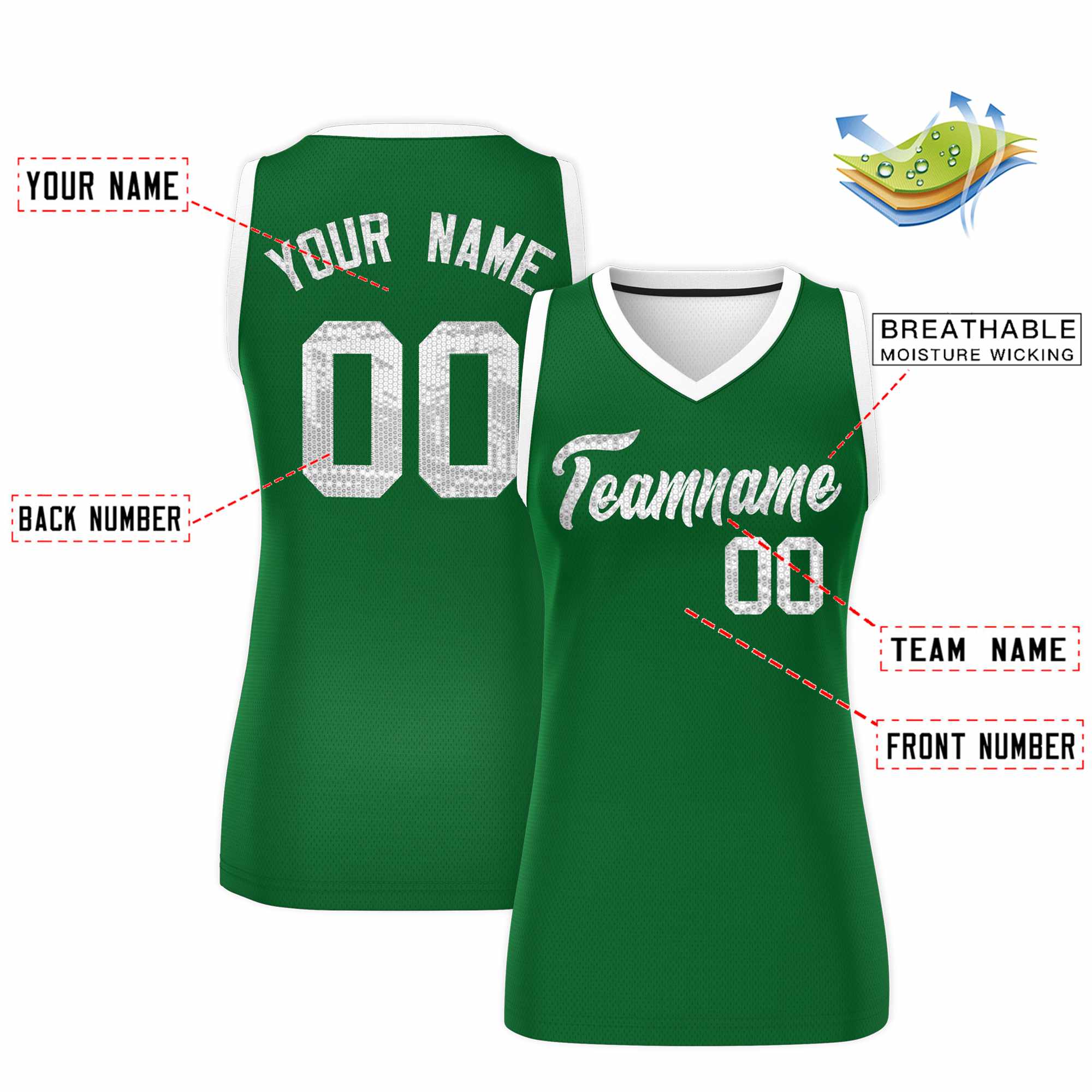 Custom Kelly Green White Women Basketball Jersey Sequined Dress|KXKSHOP