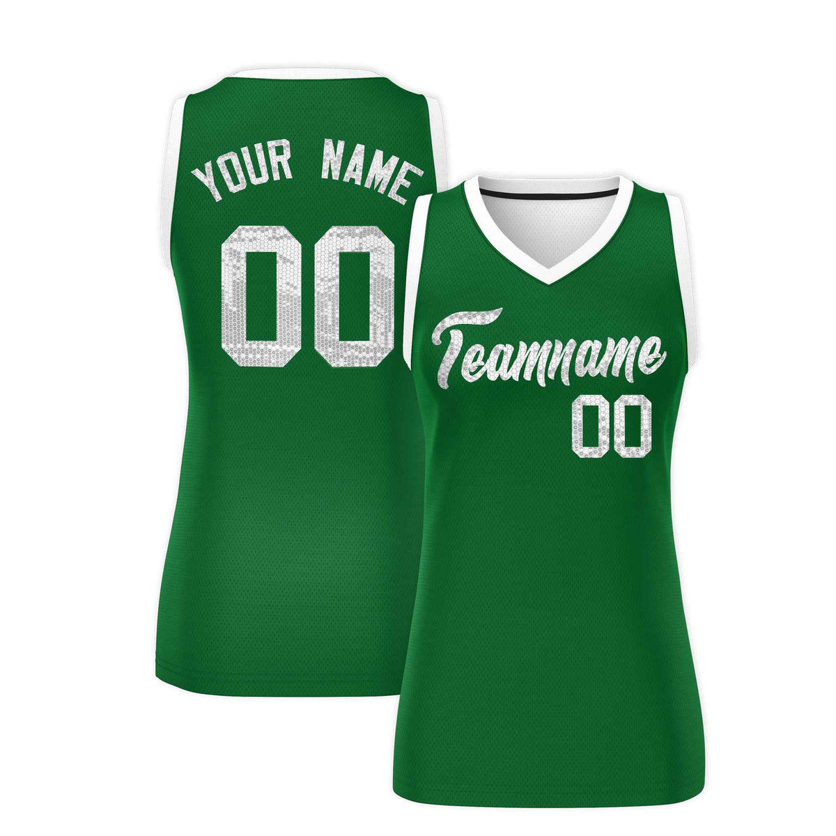 Custom Kelly Green White Women Basketball Jersey Sequined Dress|KXKSHOP