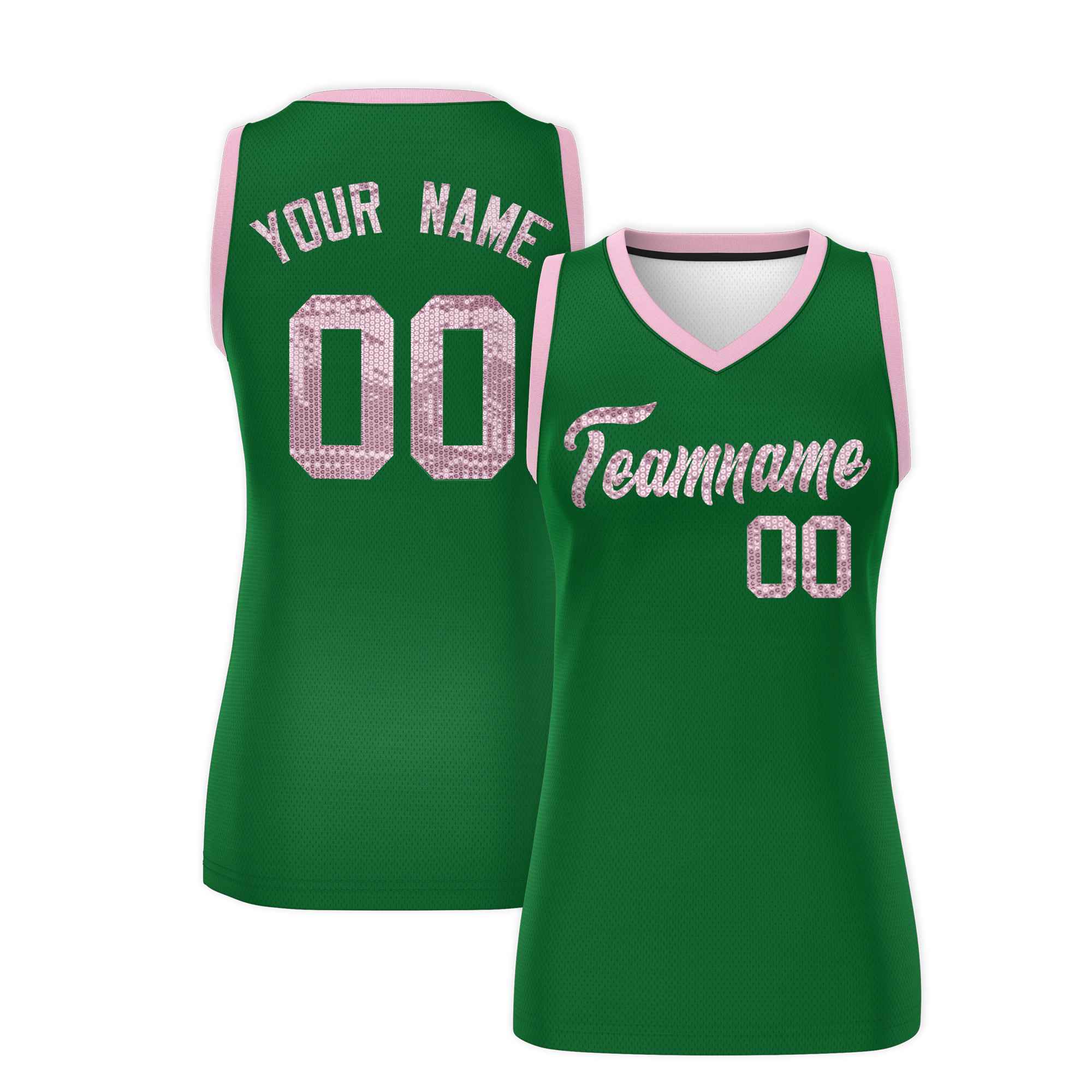 Custom Kelly Green Light Pink Women Basketball Jersey Sequined Dress|KXKSHOP